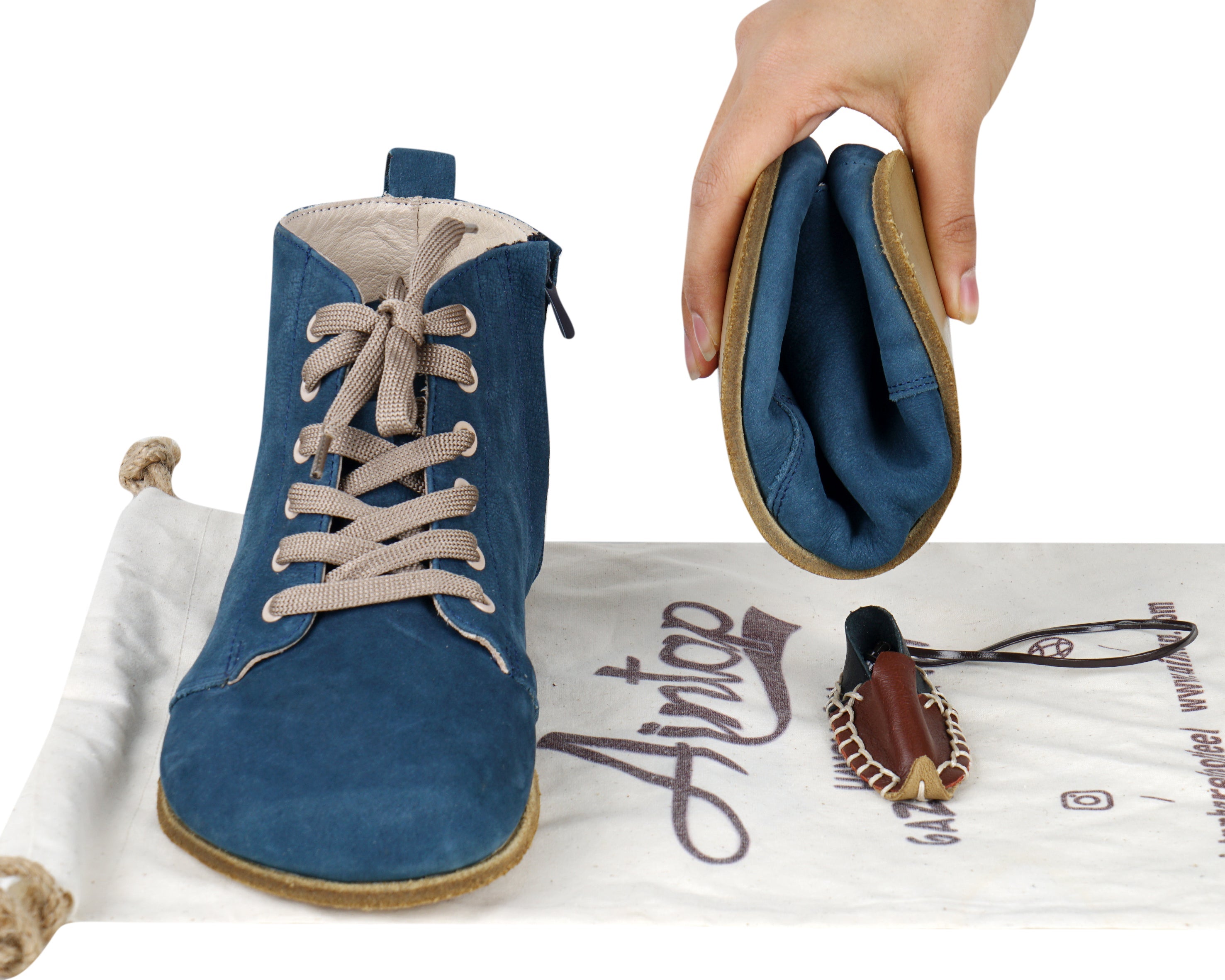 Jeans Short Boots Wide Barefoot Nubuck Leather Handmade Shoes 