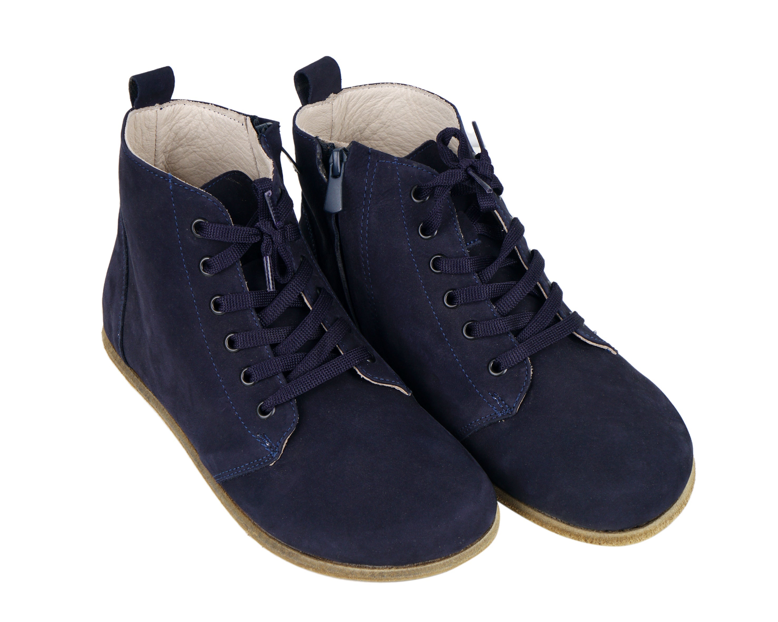 Navy Blue Short Boots Wide Barefoot Nubuck Leather Handmade Shoesl 