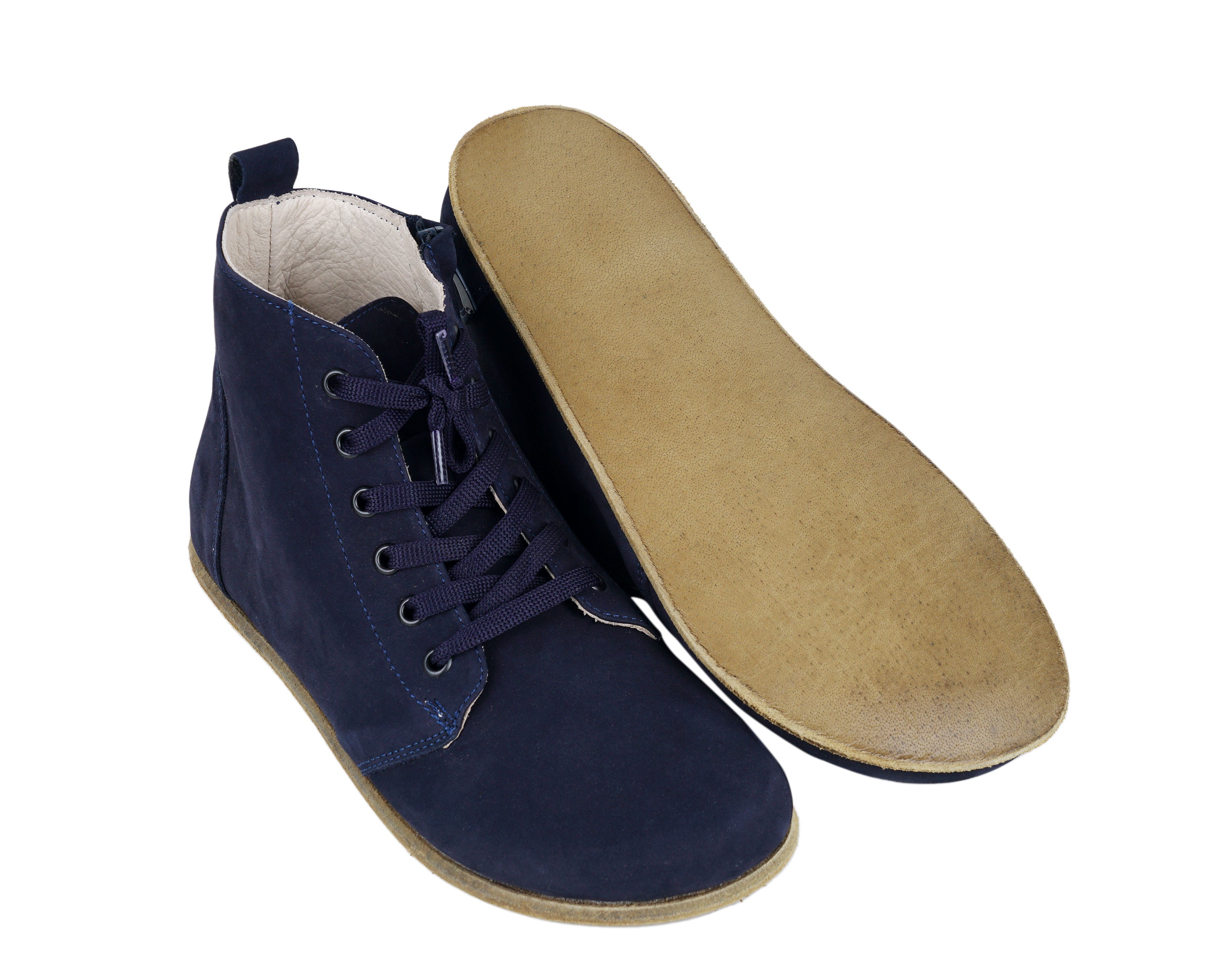 Navy Blue Short Boots Wide Barefoot Nubuck Leather Handmade Shoesl