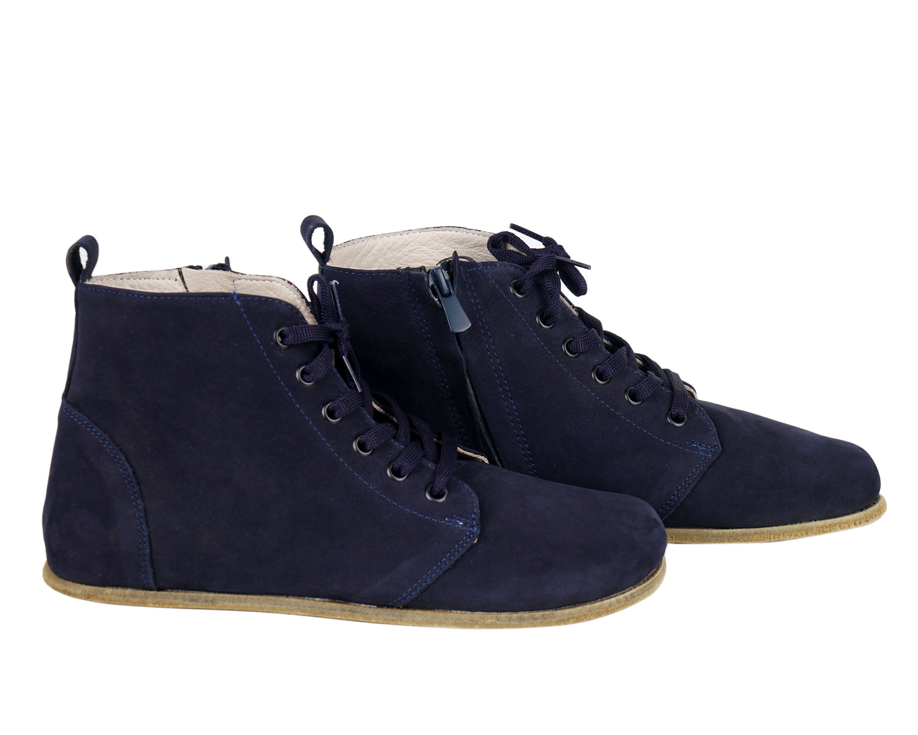 Navy Blue Short Boots Wide Barefoot Nubuck Leather Handmade Shoesl 