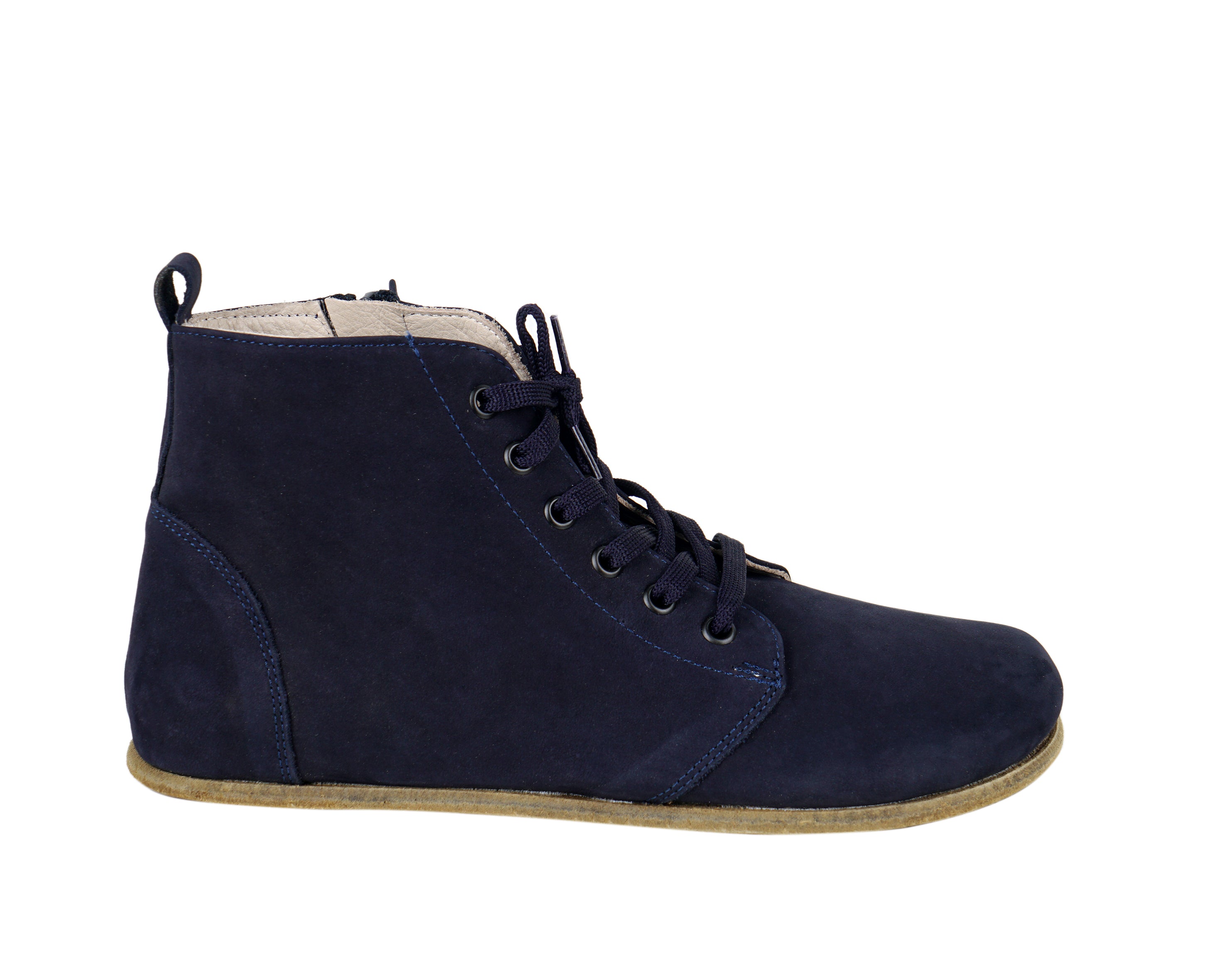 Navy Blue Short Boots Wide Barefoot Nubuck Leather Handmade Shoesl