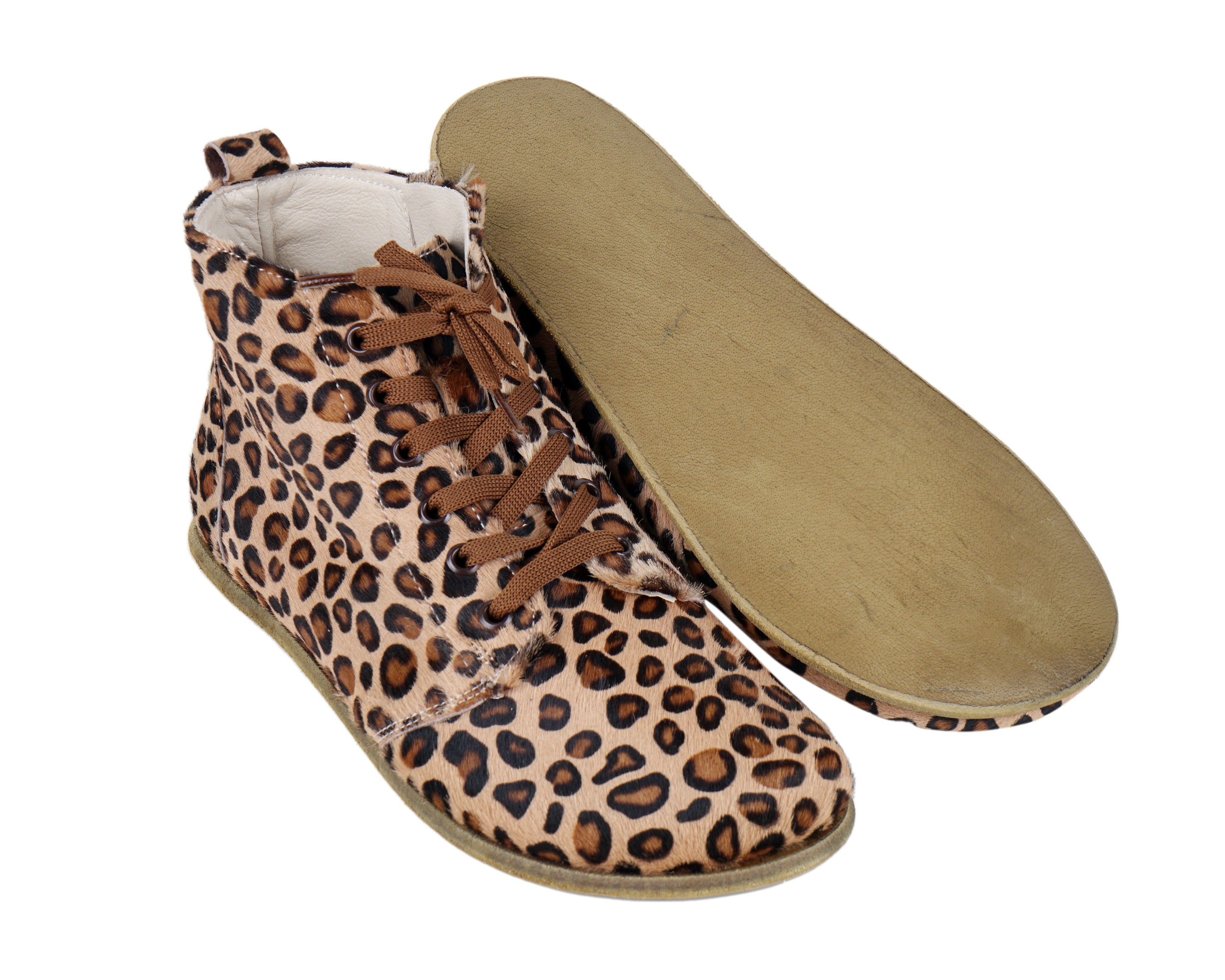 Leopard Short Boots Wide Barefoot Smooth Leather Handmade Shoes