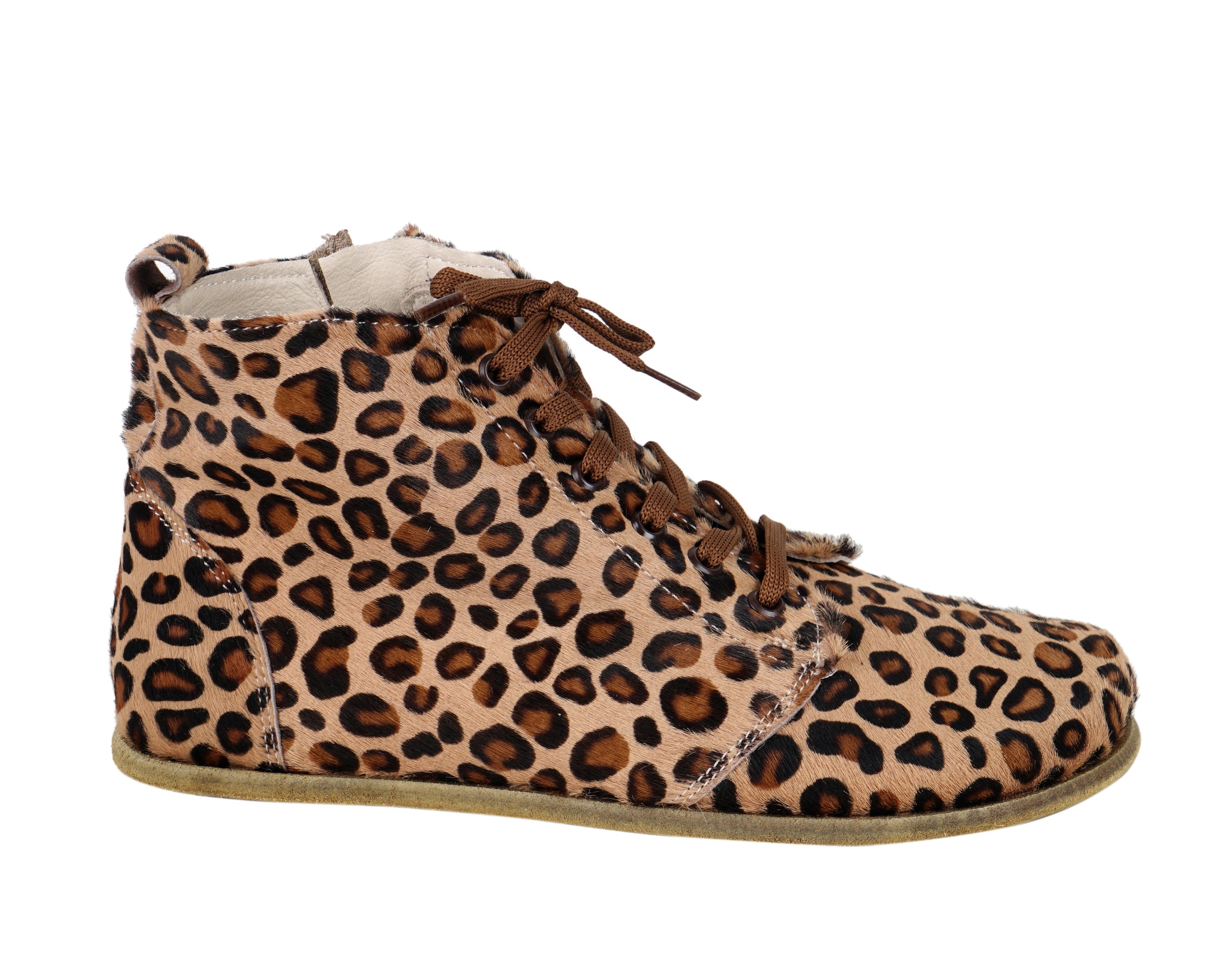 Leopard Short Boots Wide Barefoot Smooth Leather Handmade Shoes 