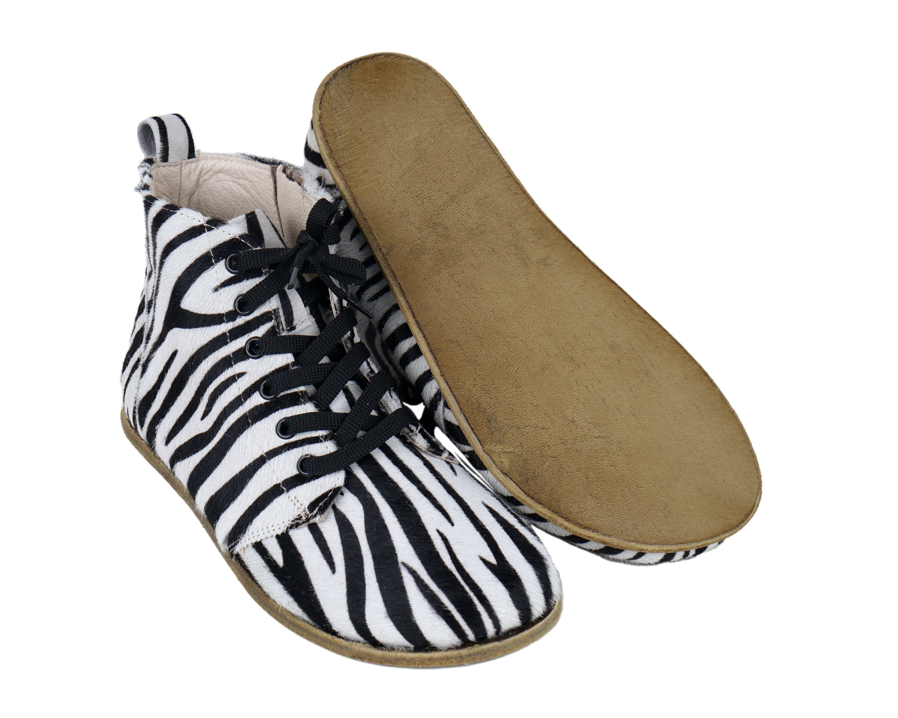 Zebra Short Boots Wide Barefoot Smooth Leather Handmade Shoes