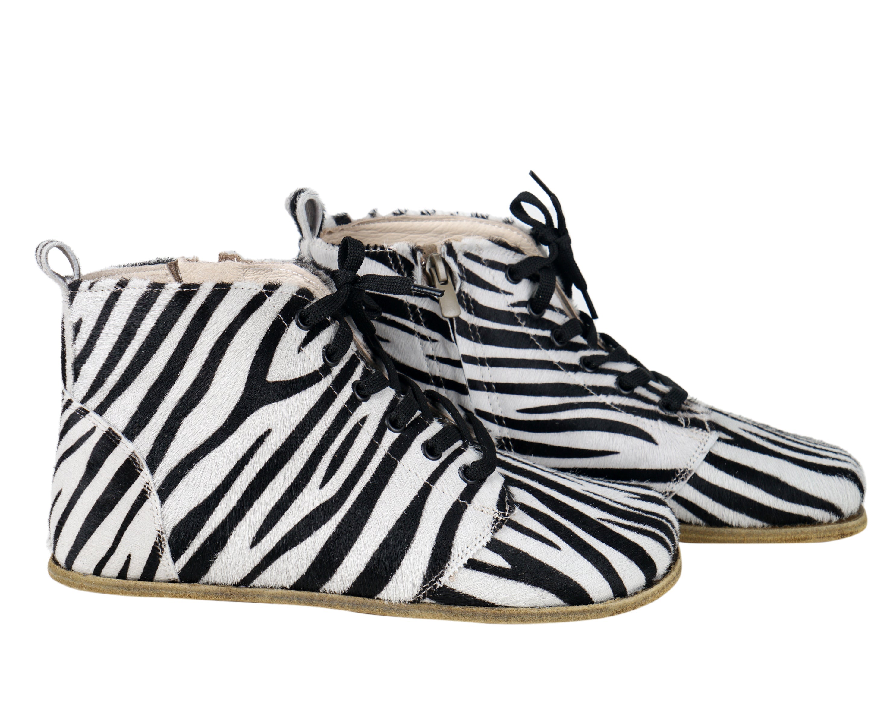 Zebra Short Boots Wide Barefoot Smooth Leather Handmade Shoes 