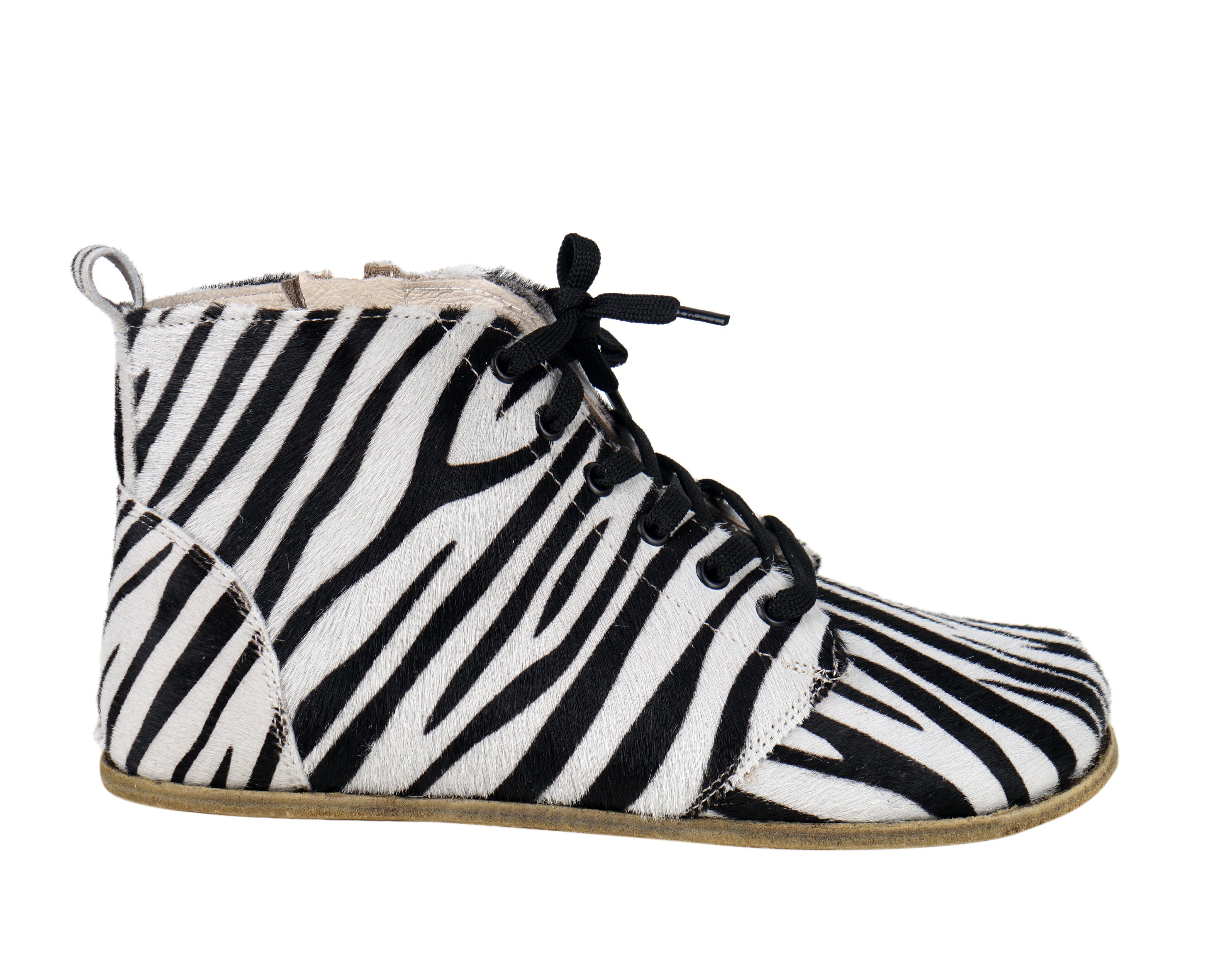 Zebra Short Boots Wide Barefoot Smooth Leather Handmade Shoes 