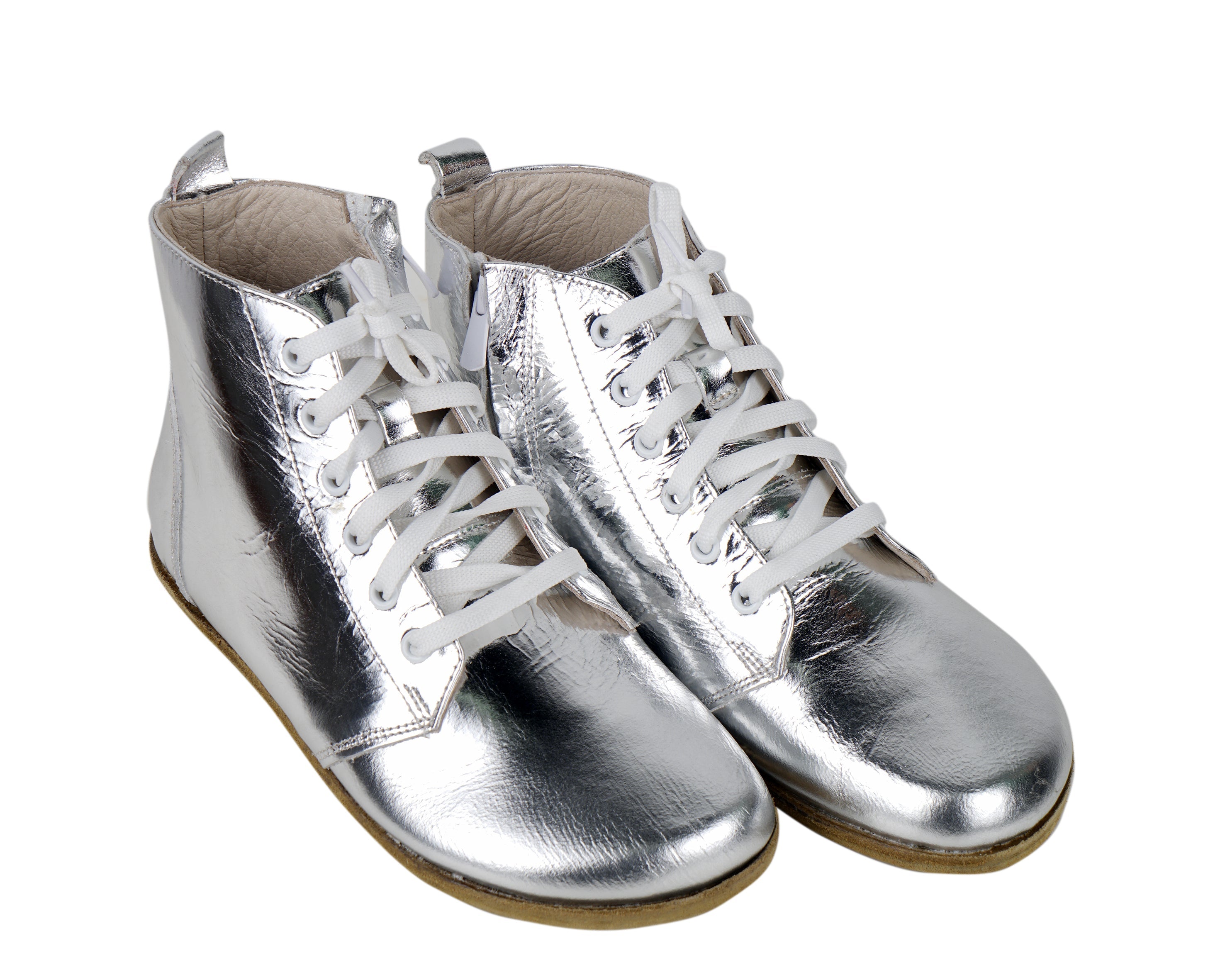 Silver Short Boots Wide Barefoot Smooth Leather Handmade Shoes 