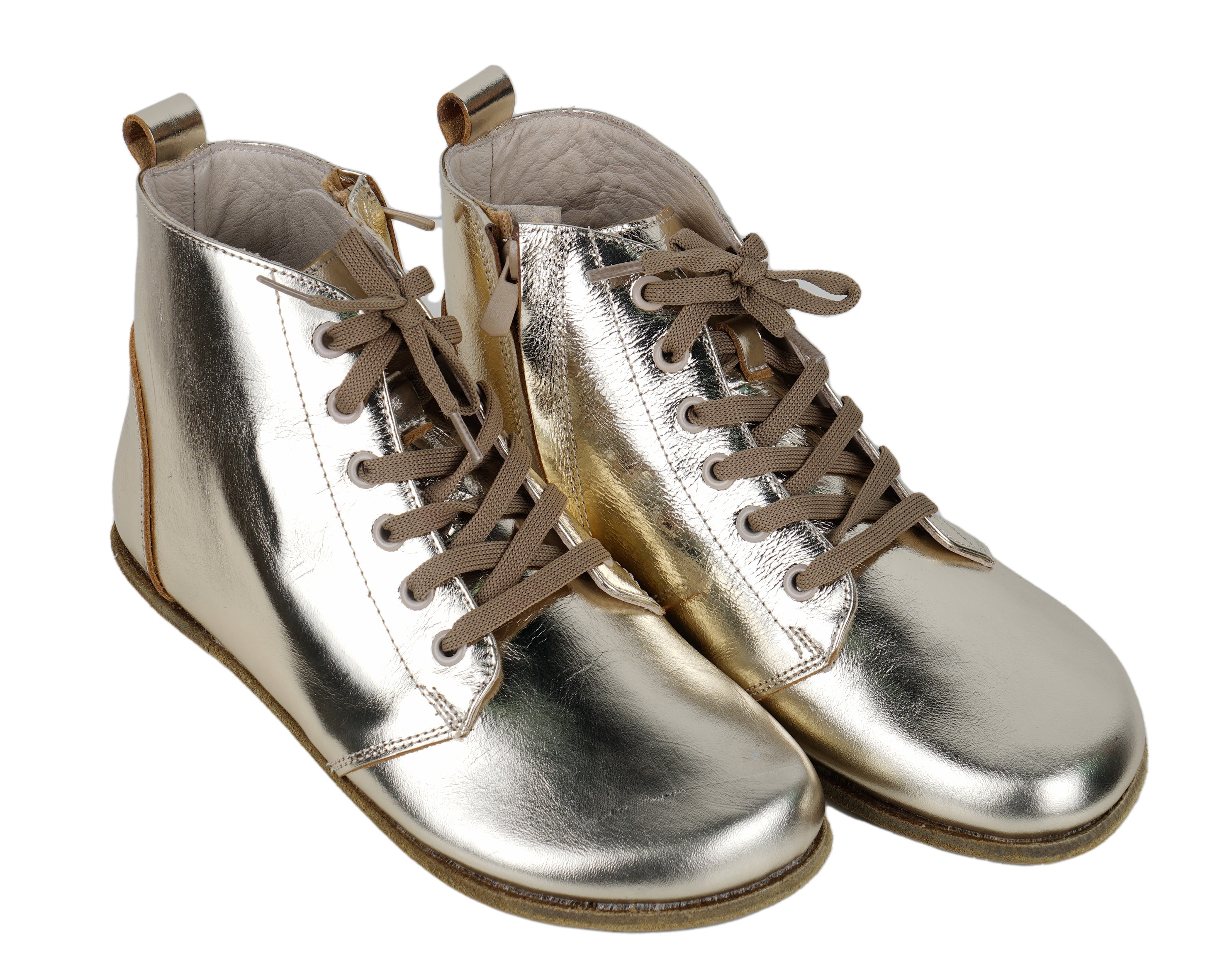 Gold Short Boots Wide Barefoot Smooth Leather Handmade Shoes 