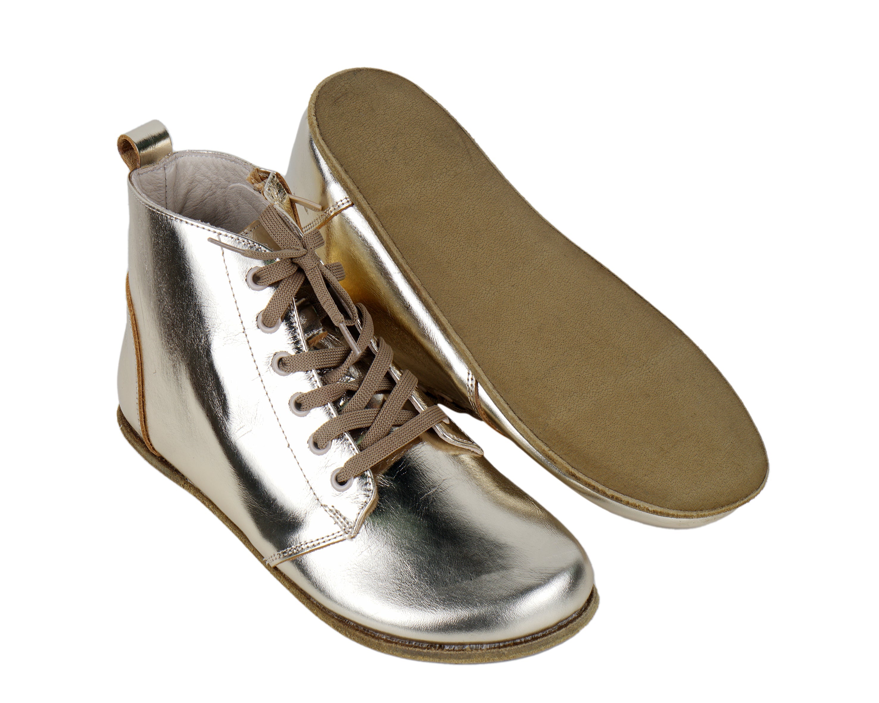 Gold Short Boots Wide Barefoot Smooth Leather Handmade Shoes 