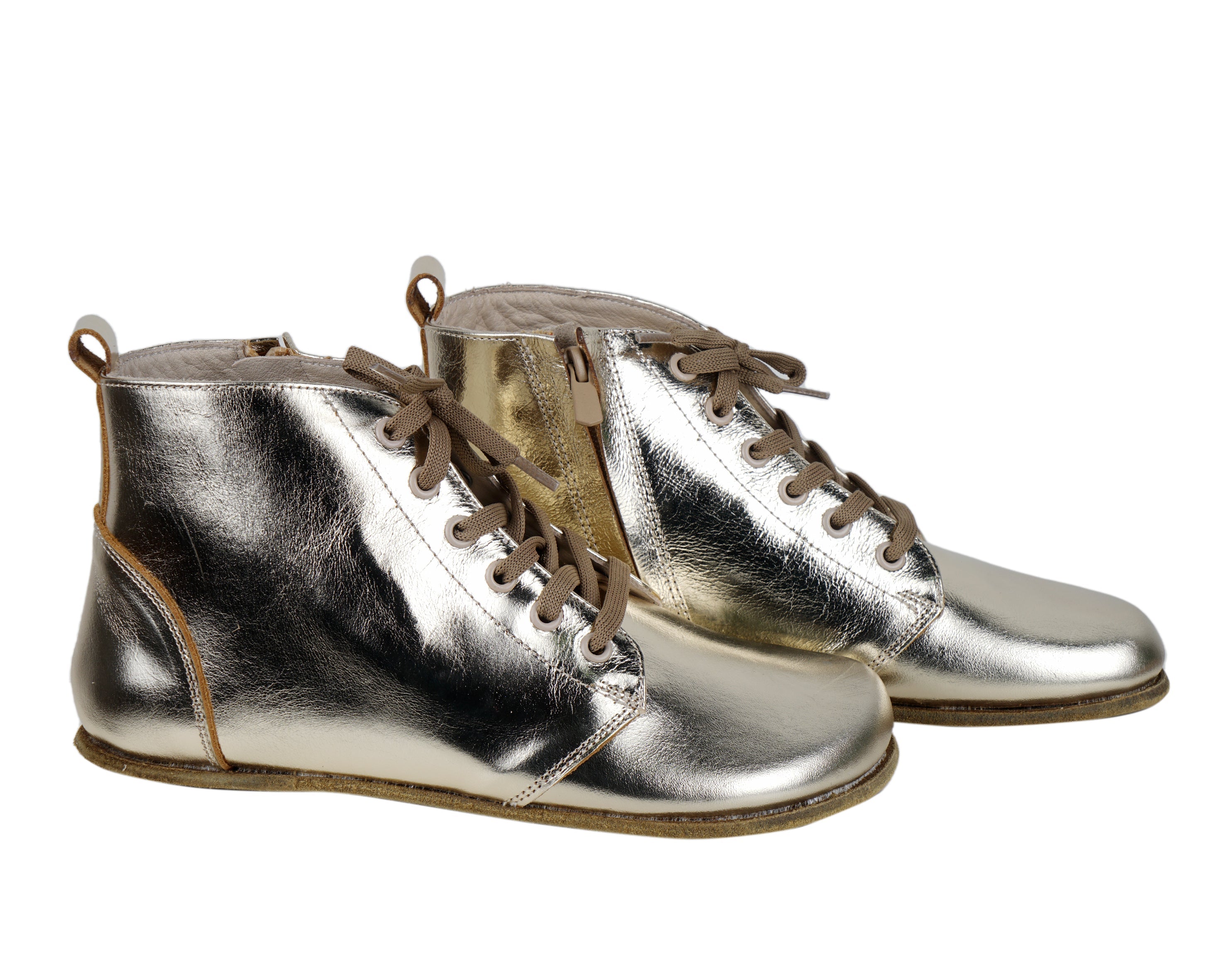 Gold Short Boots Wide Barefoot Smooth Leather Handmade Shoes 