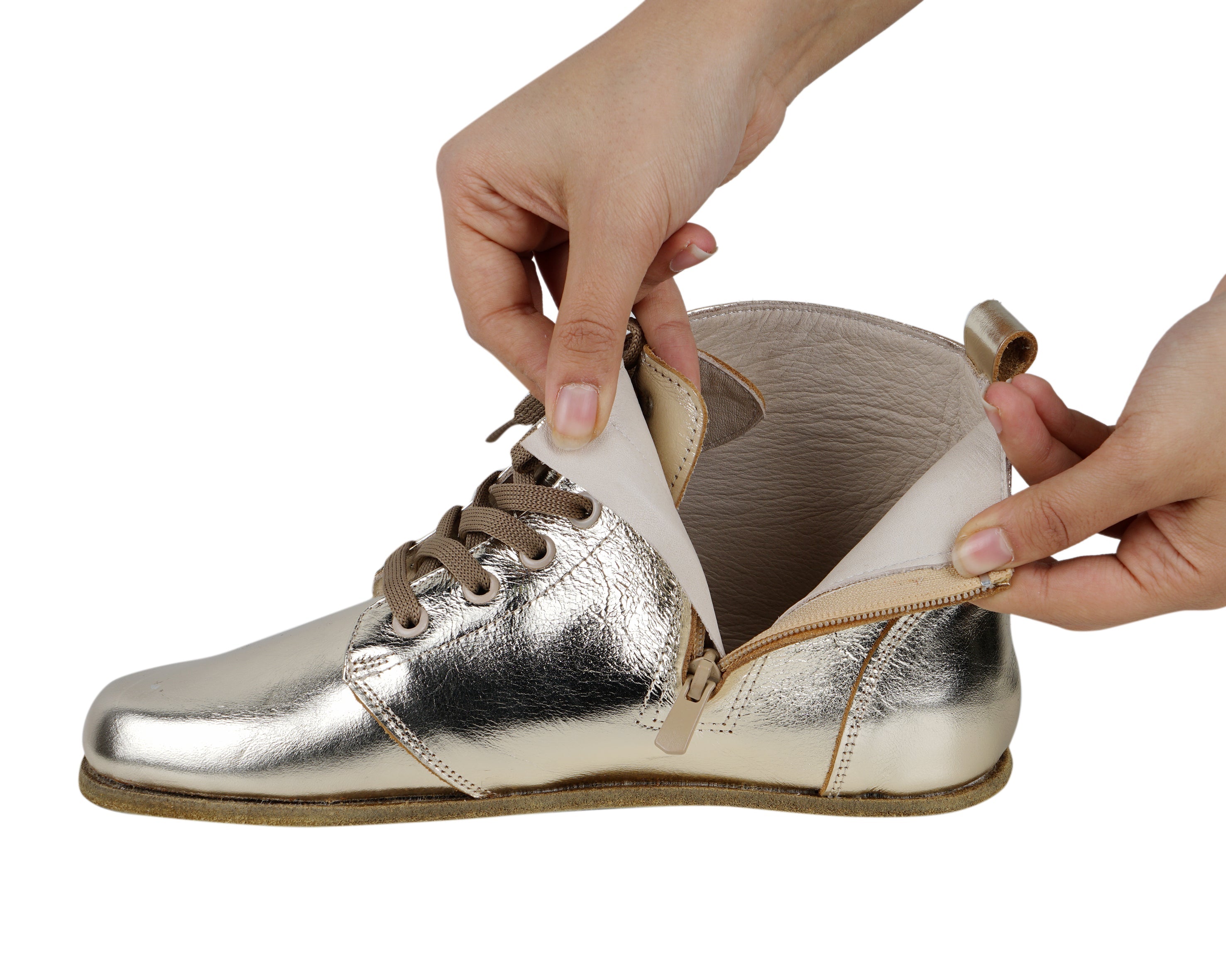 Gold Short Boots Wide Barefoot Smooth Leather Handmade Shoes 