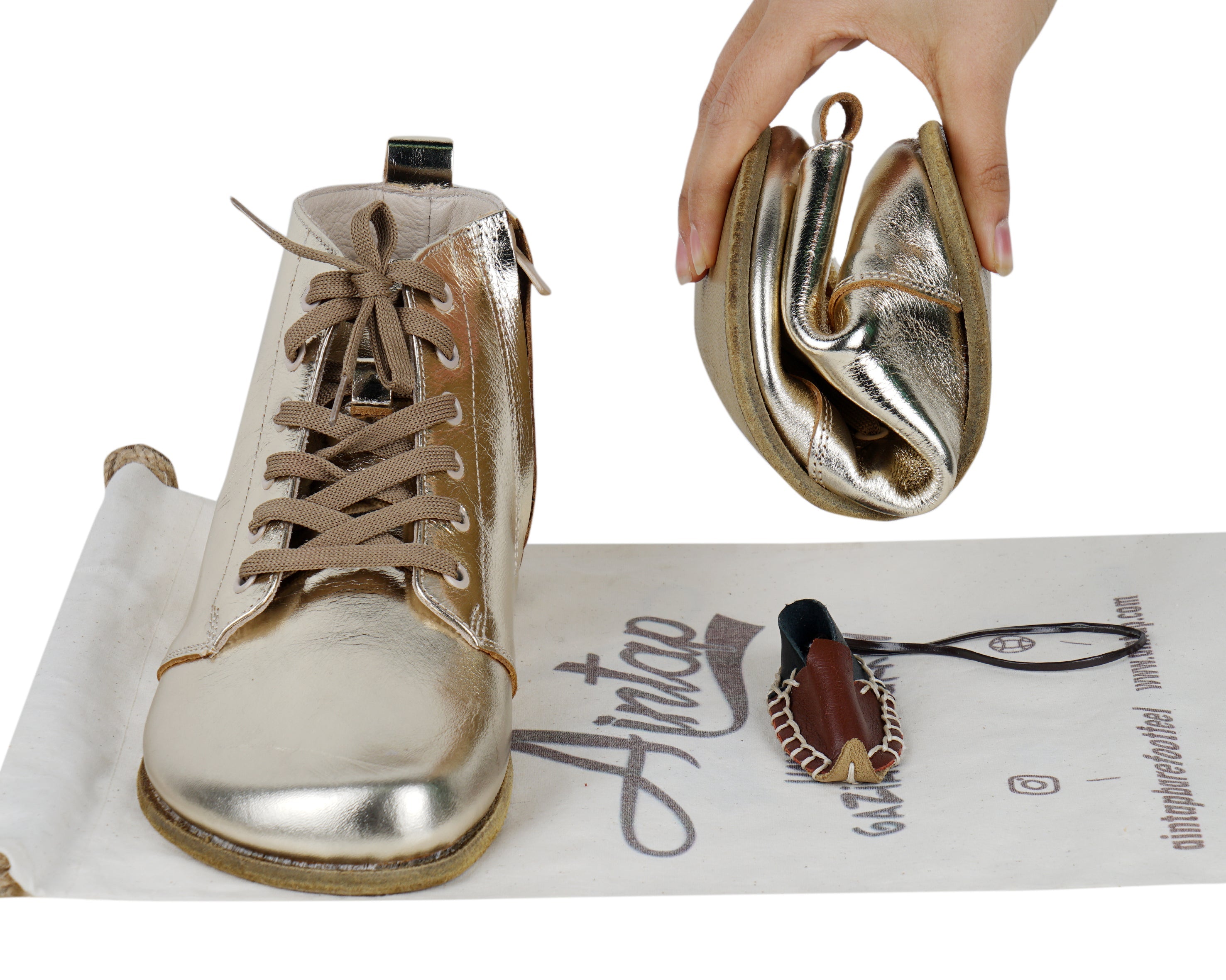 Gold Short Boots Wide Barefoot Smooth Leather Handmade Shoes 