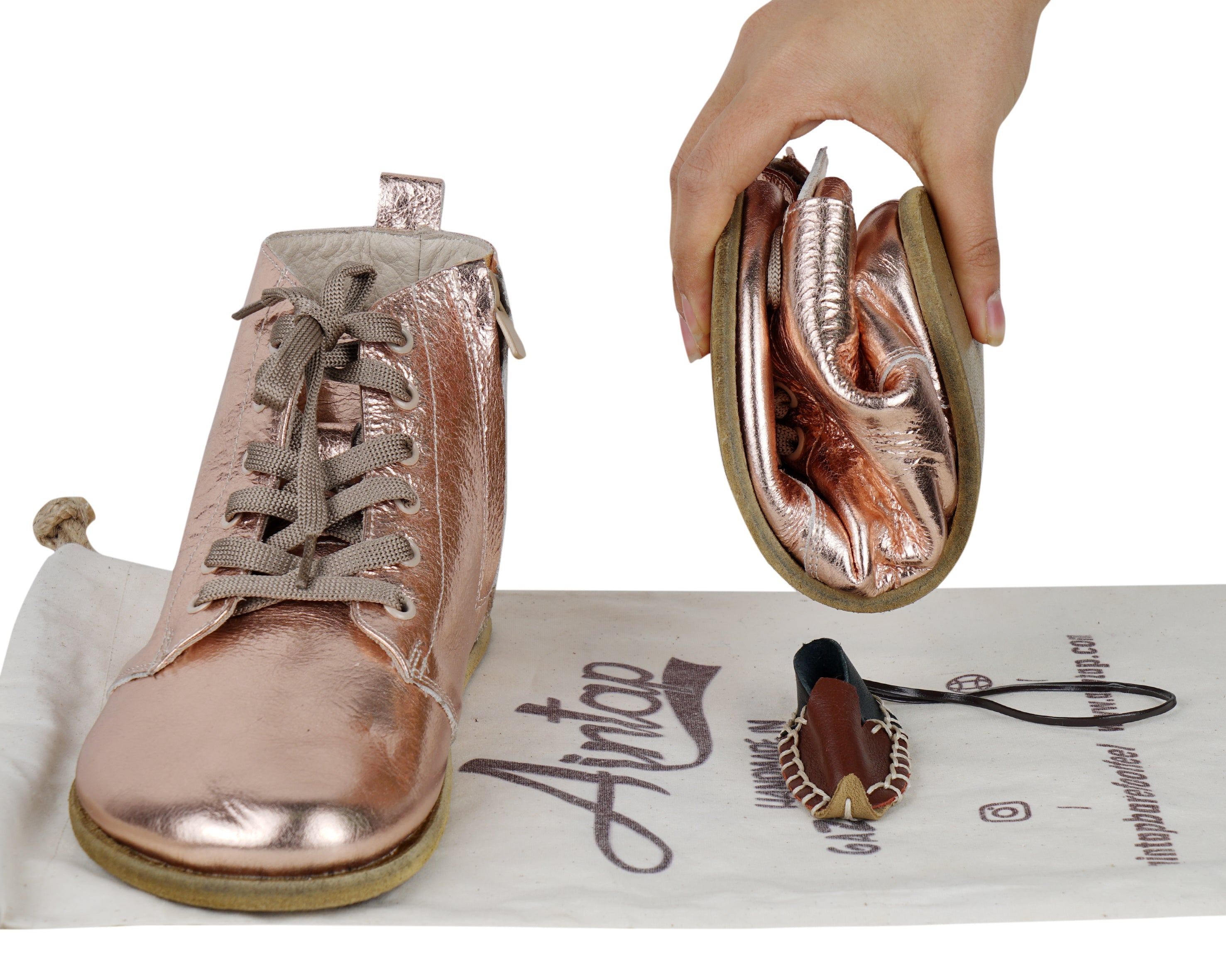 Rose Short Boots Wide Barefoot Smooth Leather Handmade Shoes 