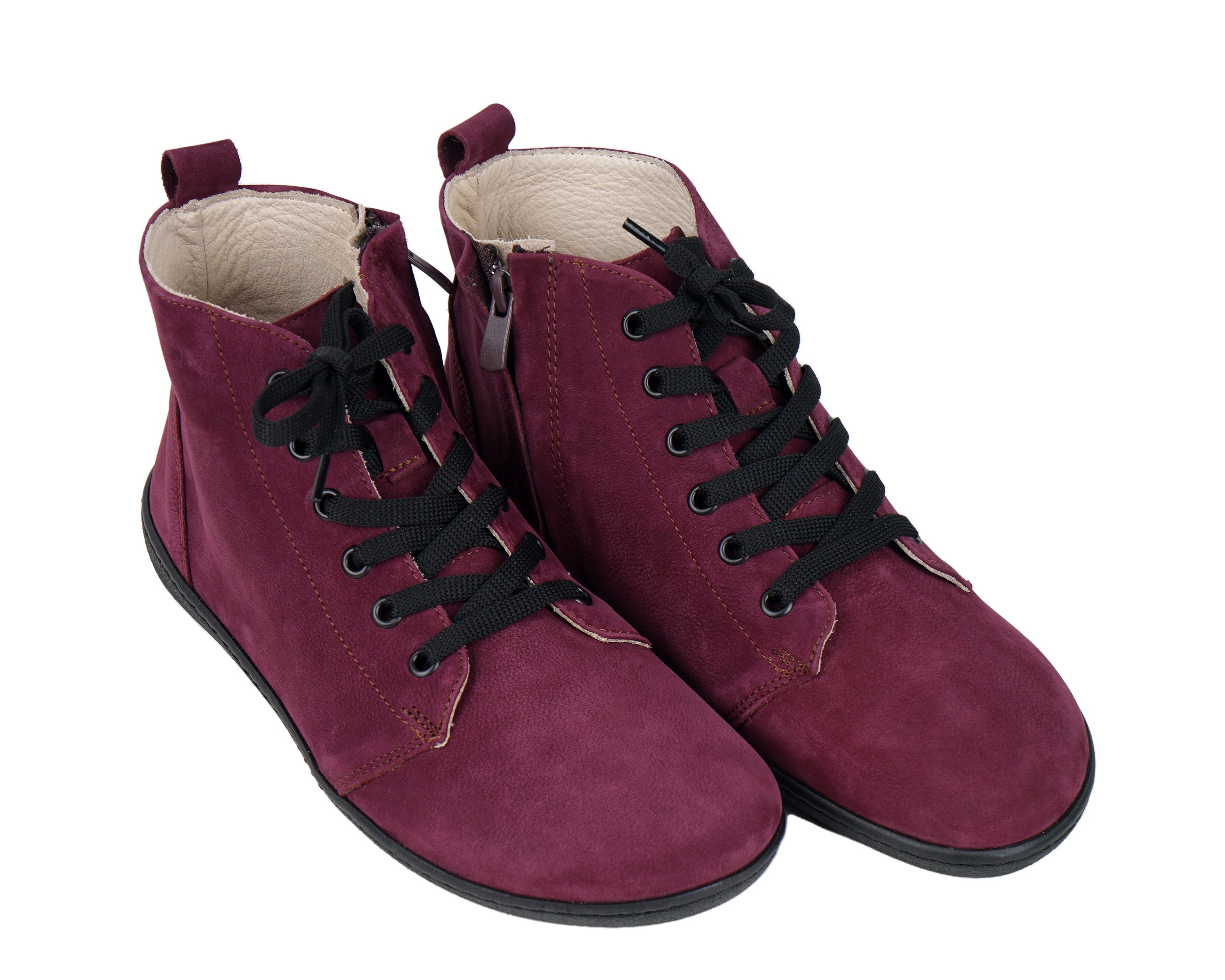 Burgundy Short Boots Wide Barefoot Shoes Nubuck Leather Handmade Rubber Outsole