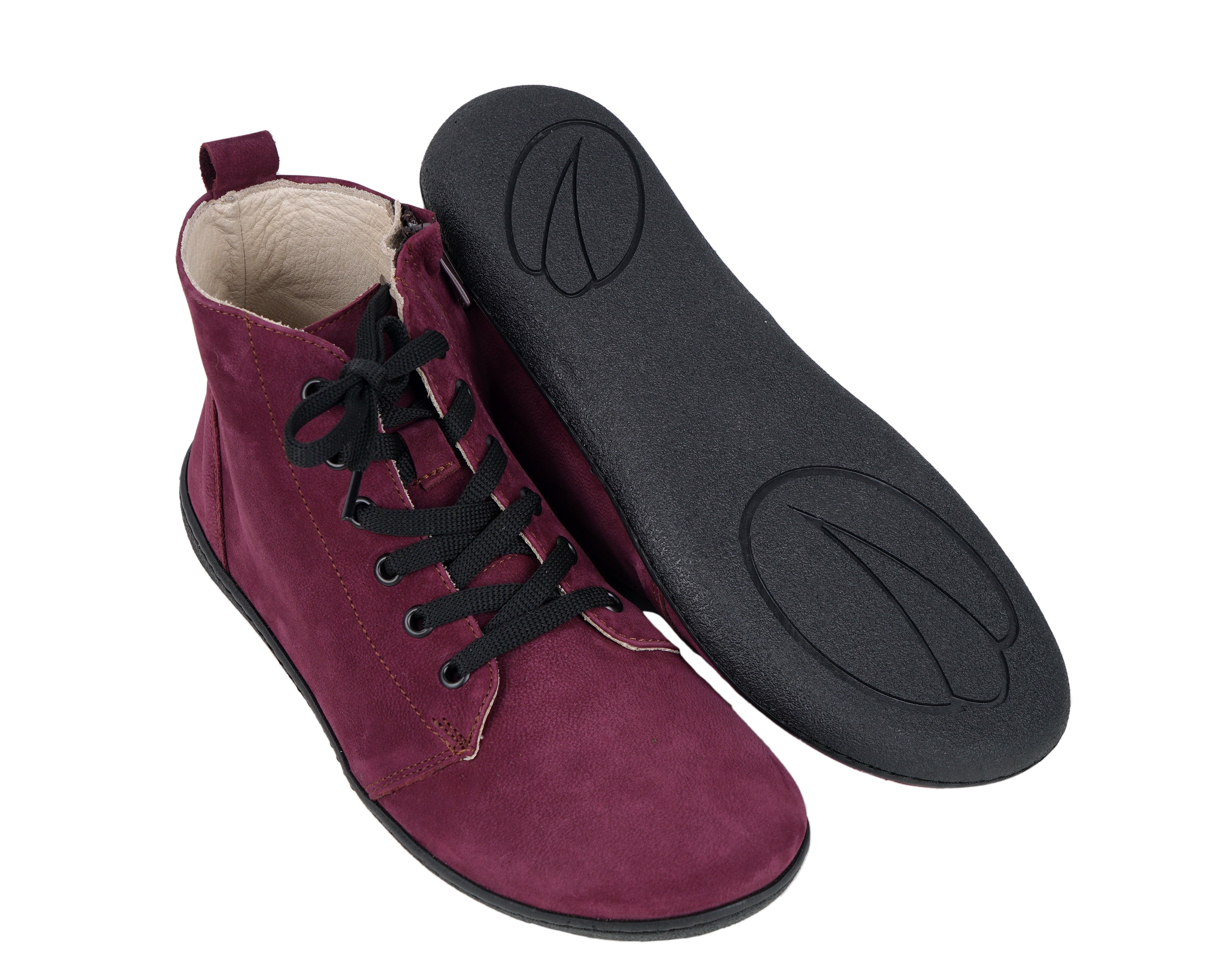 Burgundy Short Boots Wide Barefoot Shoes Nubuck Leather Handmade Rubber Outsole