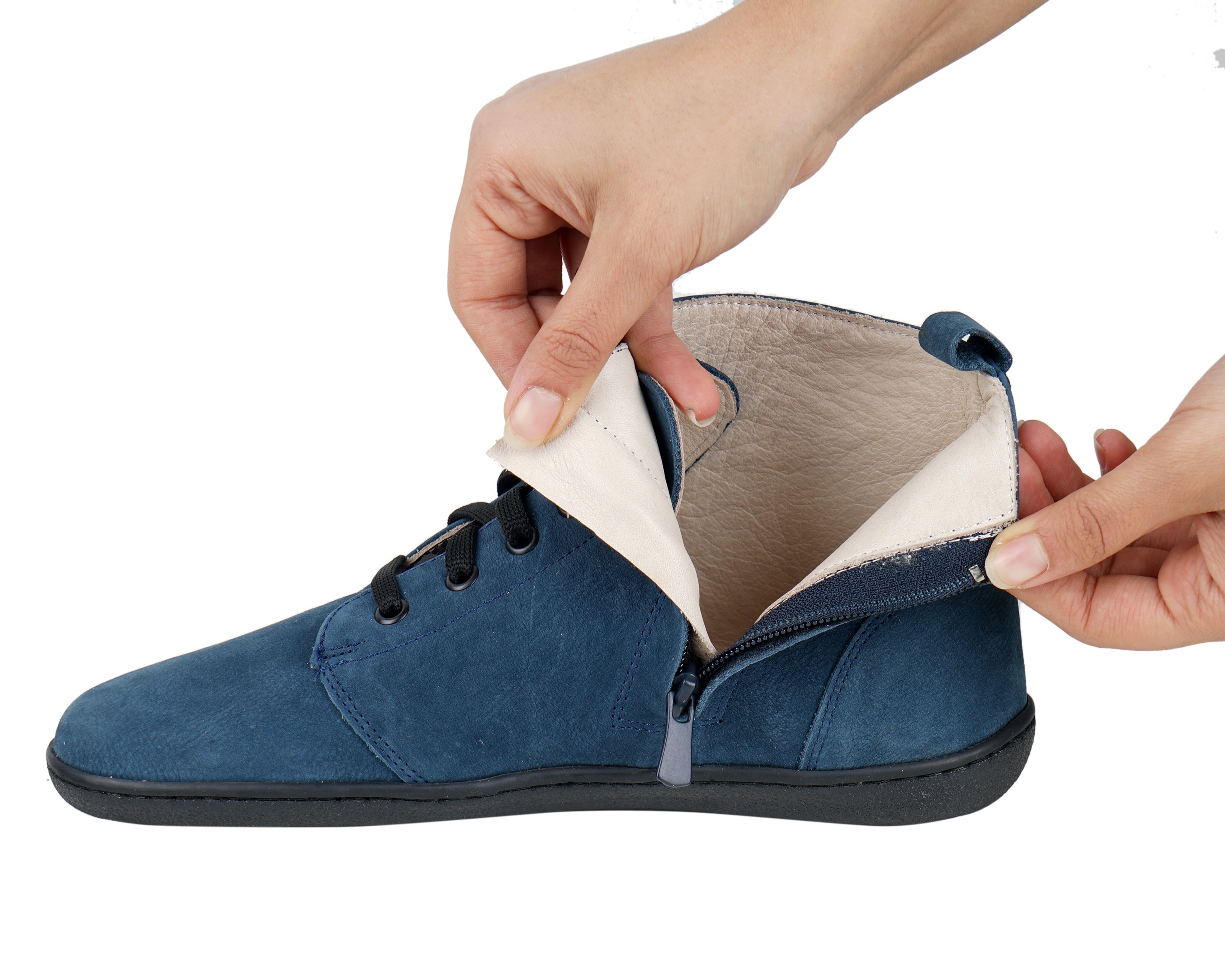 Jeans Short Boots Wide Barefoot Shoes Nubuck Leather Handmade Rubber Outsole 