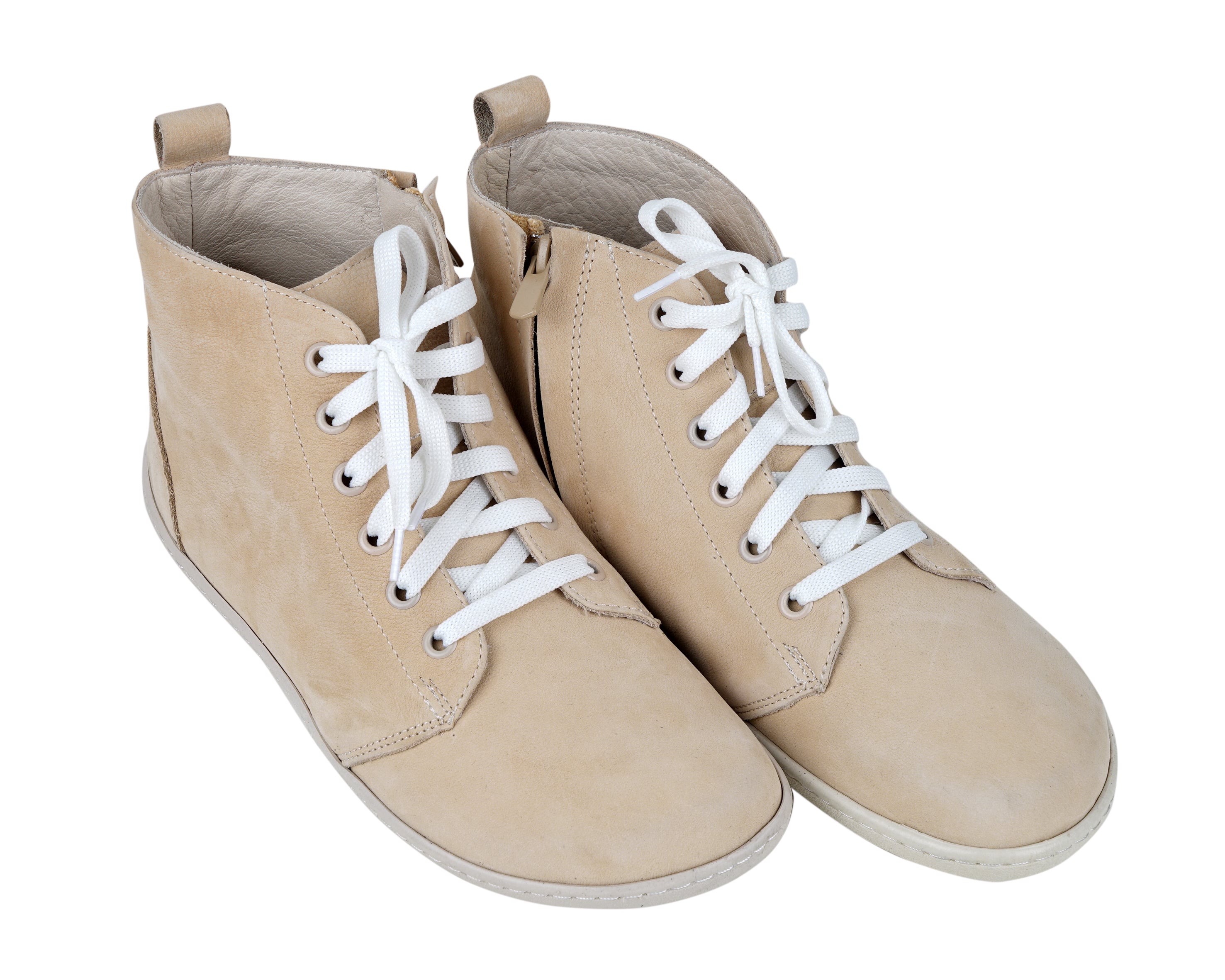 Cream Short Boots Wide Barefoot Shoes Nubuck Leather Handmade Rubber Outsole 