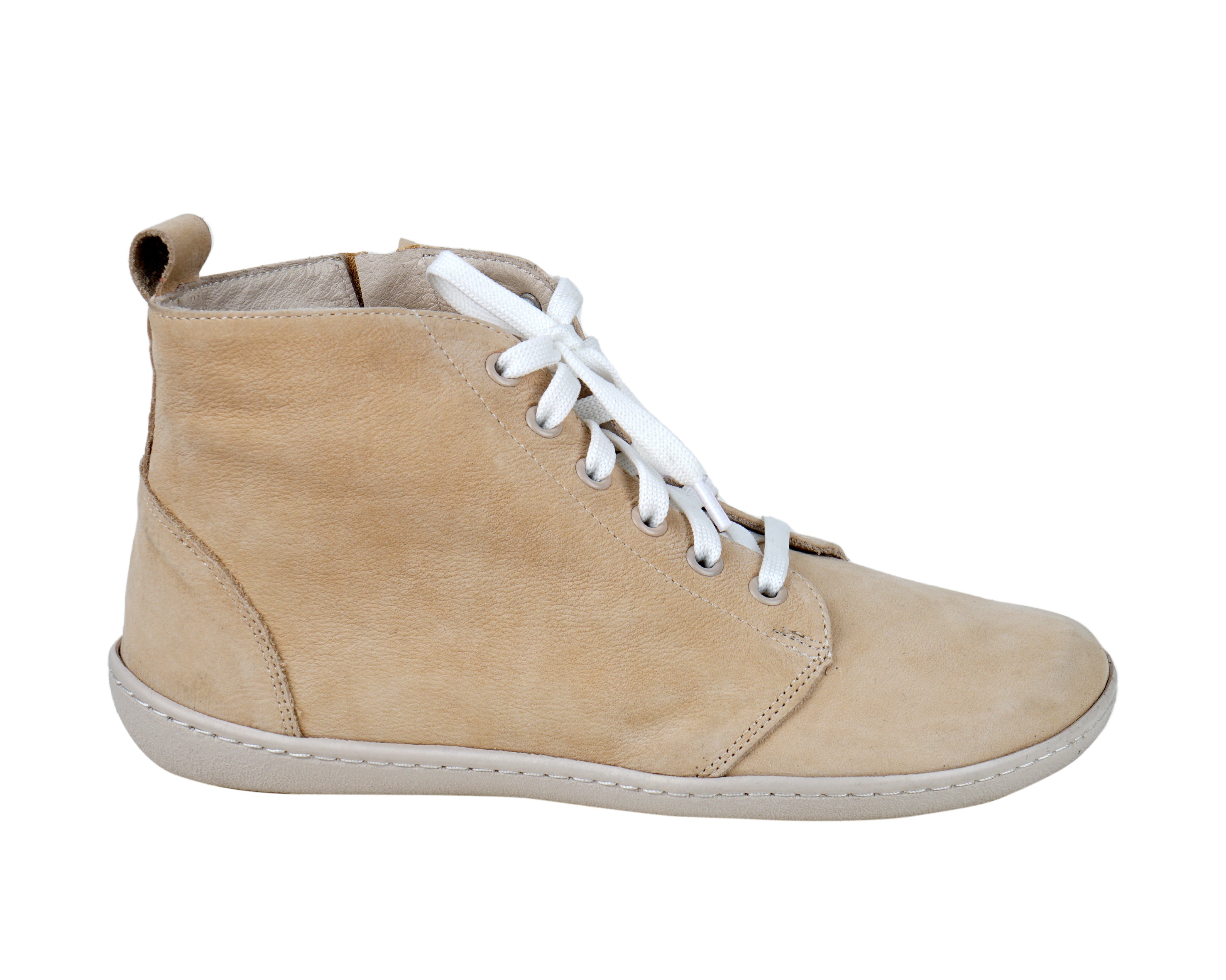 Cream Short Boots Wide Barefoot Shoes Nubuck Leather Handmade Rubber Outsole