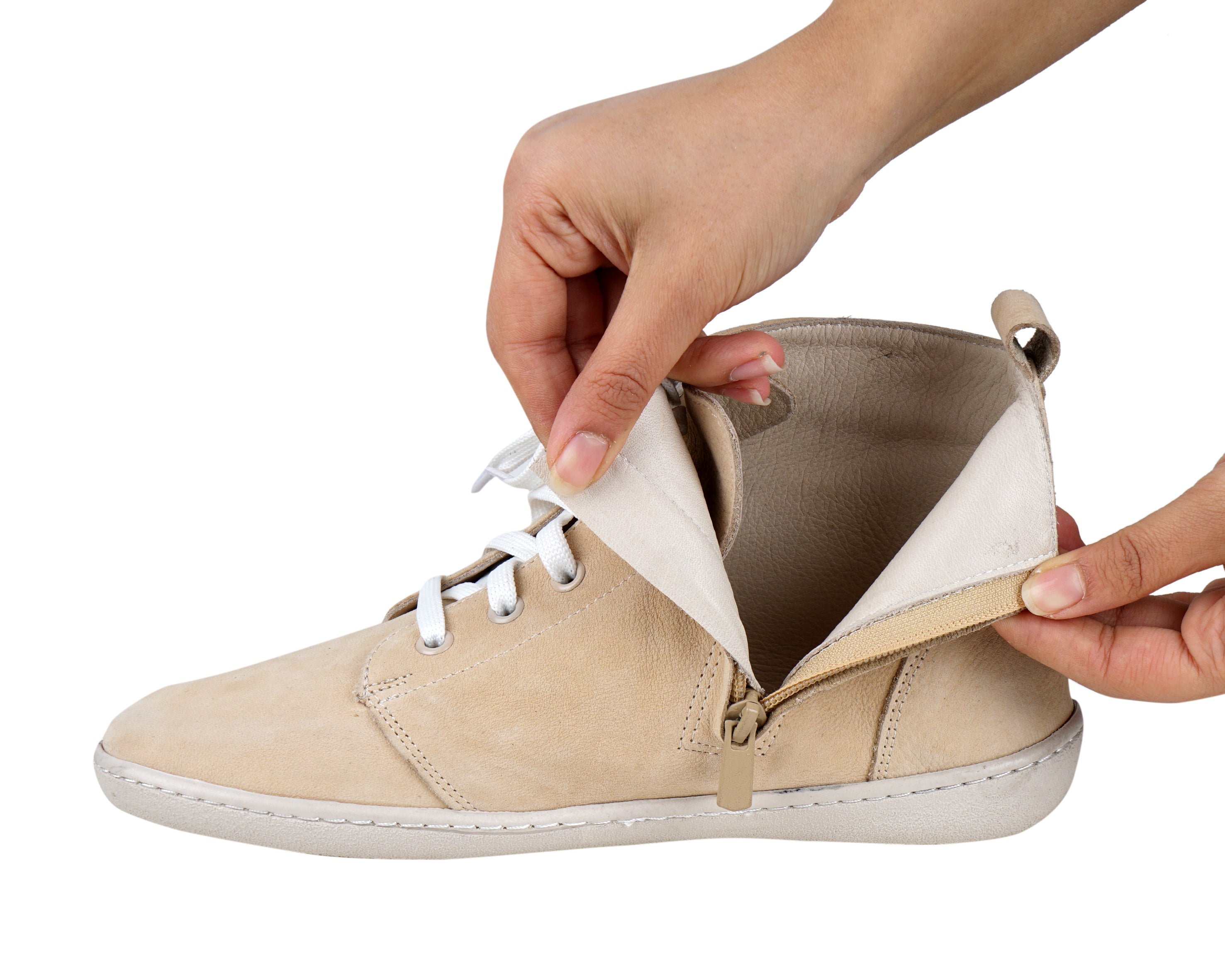Cream Short Boots Wide Barefoot Shoes Nubuck Leather Handmade Rubber Outsole 