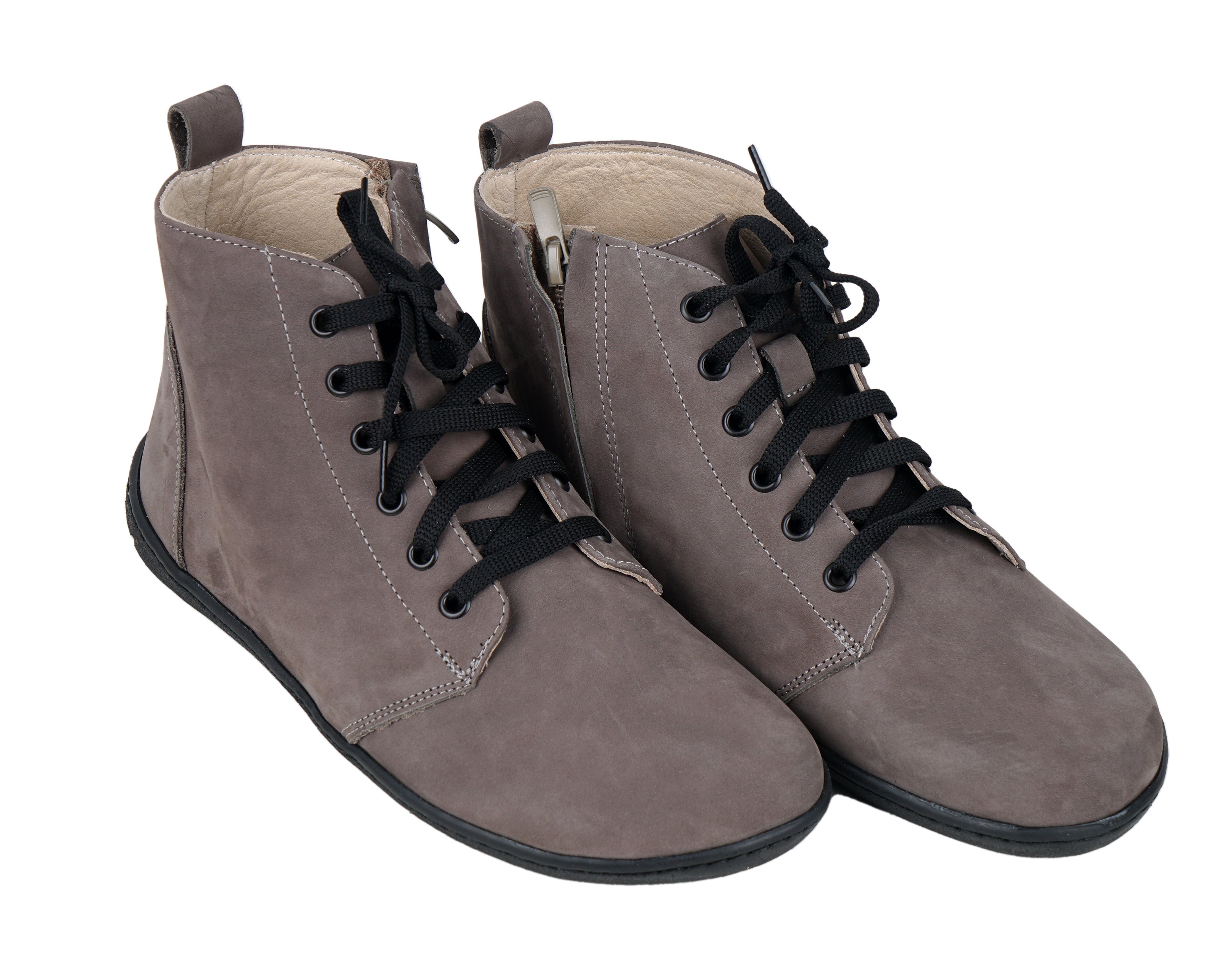 Gray Short Boots Wide Barefoot Shoes Nubuck Leather Handmade Rubber Outsole