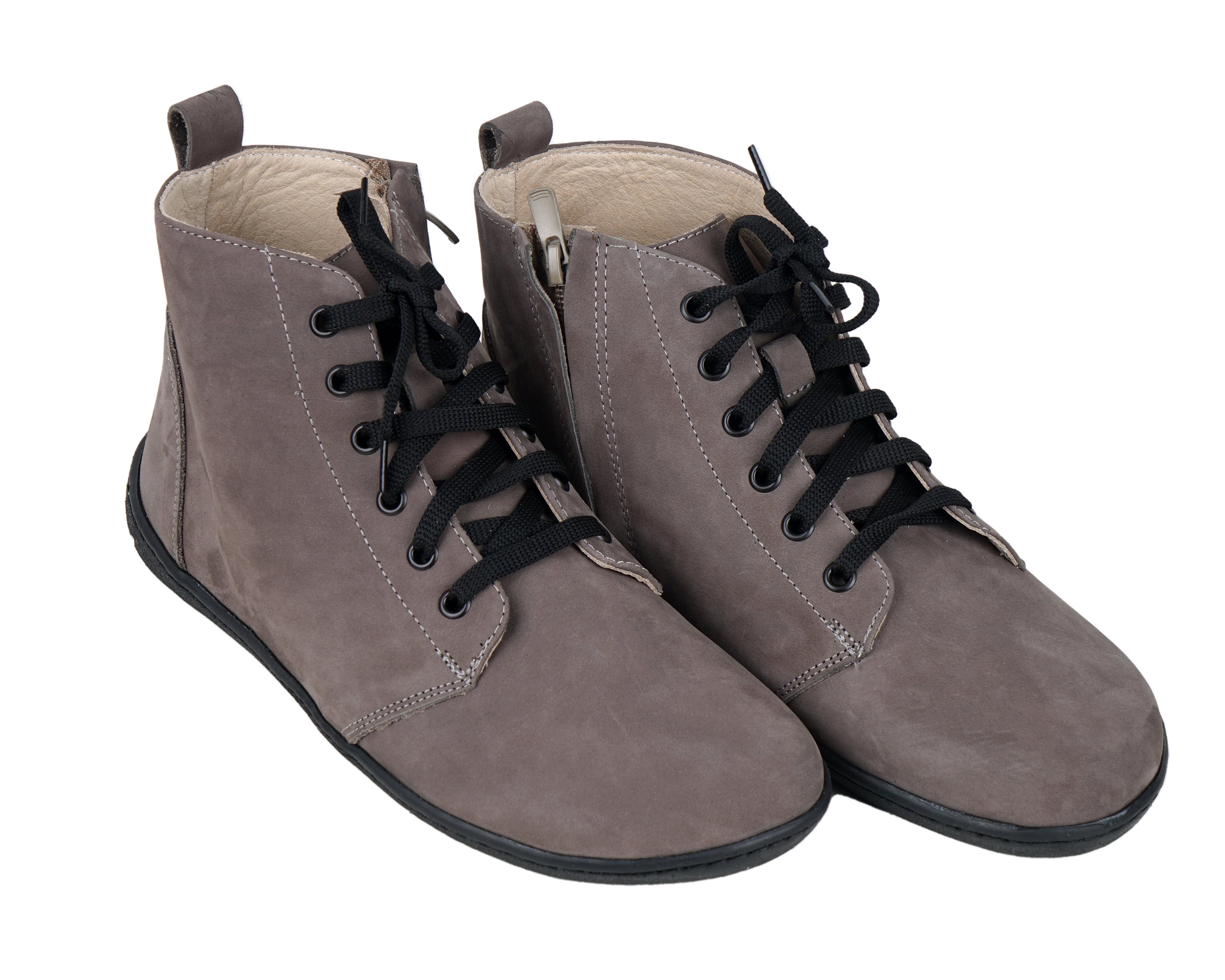 Gray Short Boots Wide Barefoot Shoes Nubuck Leather Handmade Rubber Outsole 