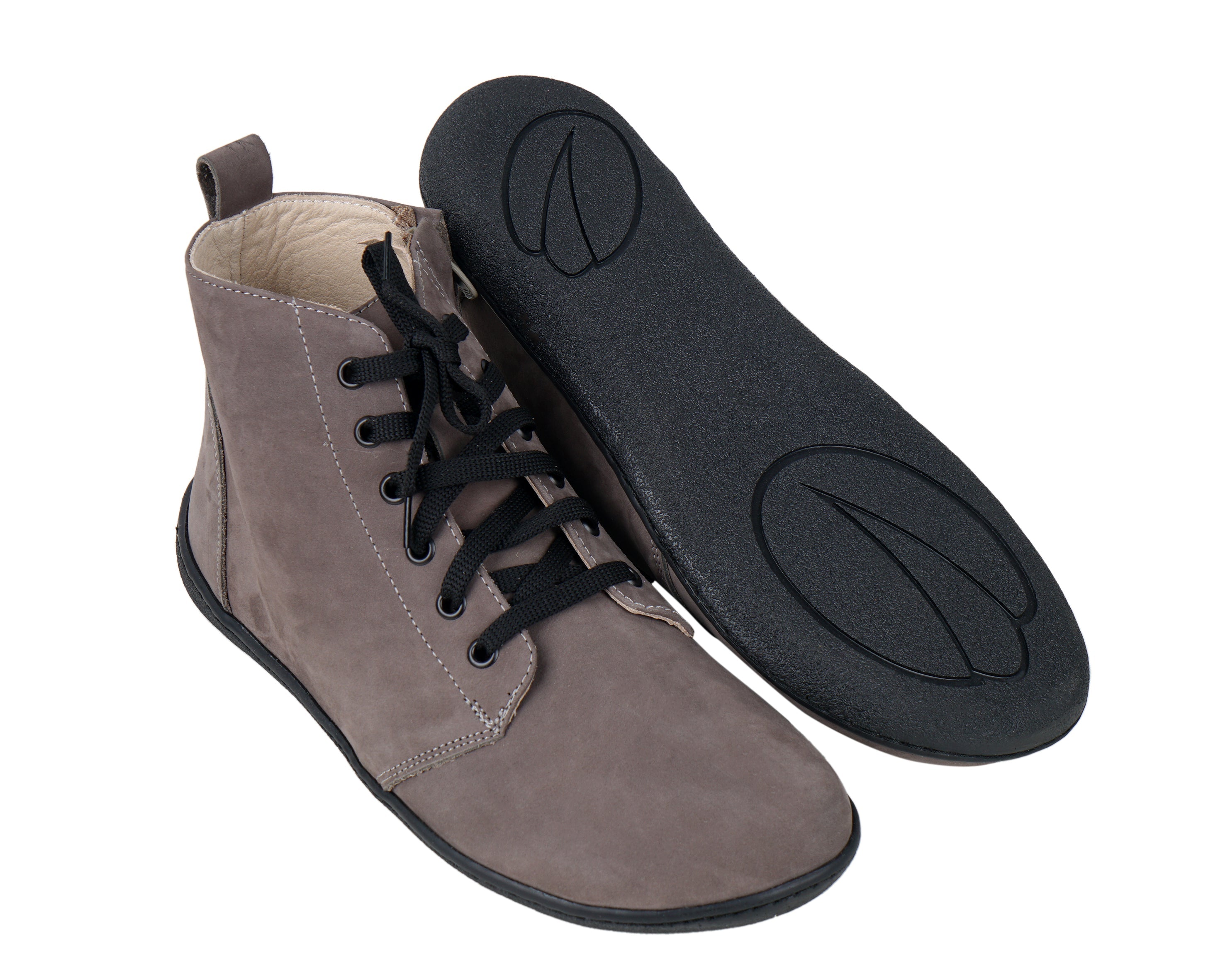 Gray Short Boots Wide Barefoot Shoes Nubuck Leather Handmade Rubber Outsole 