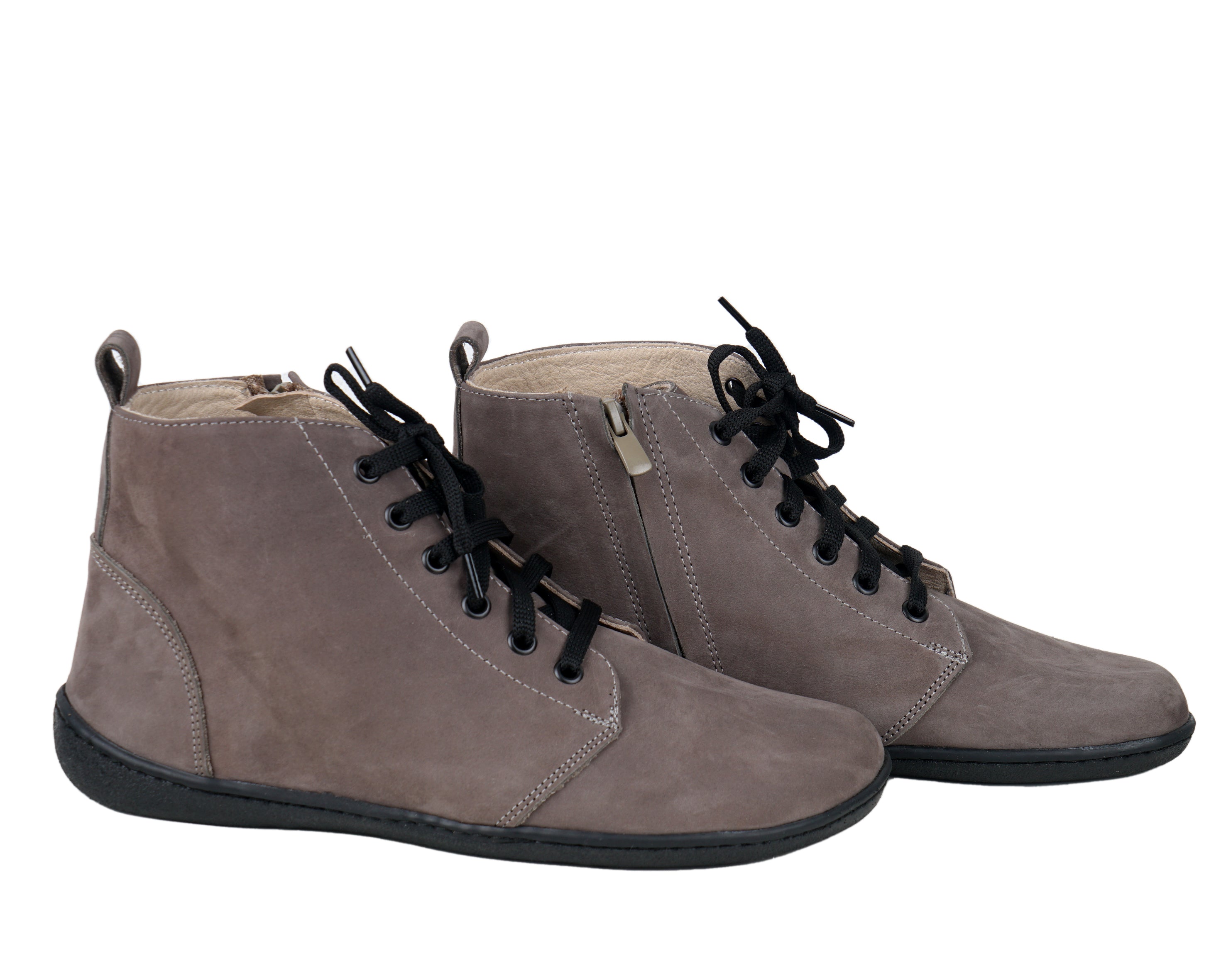Gray Short Boots Wide Barefoot Shoes Nubuck Leather Handmade Rubber Outsole 