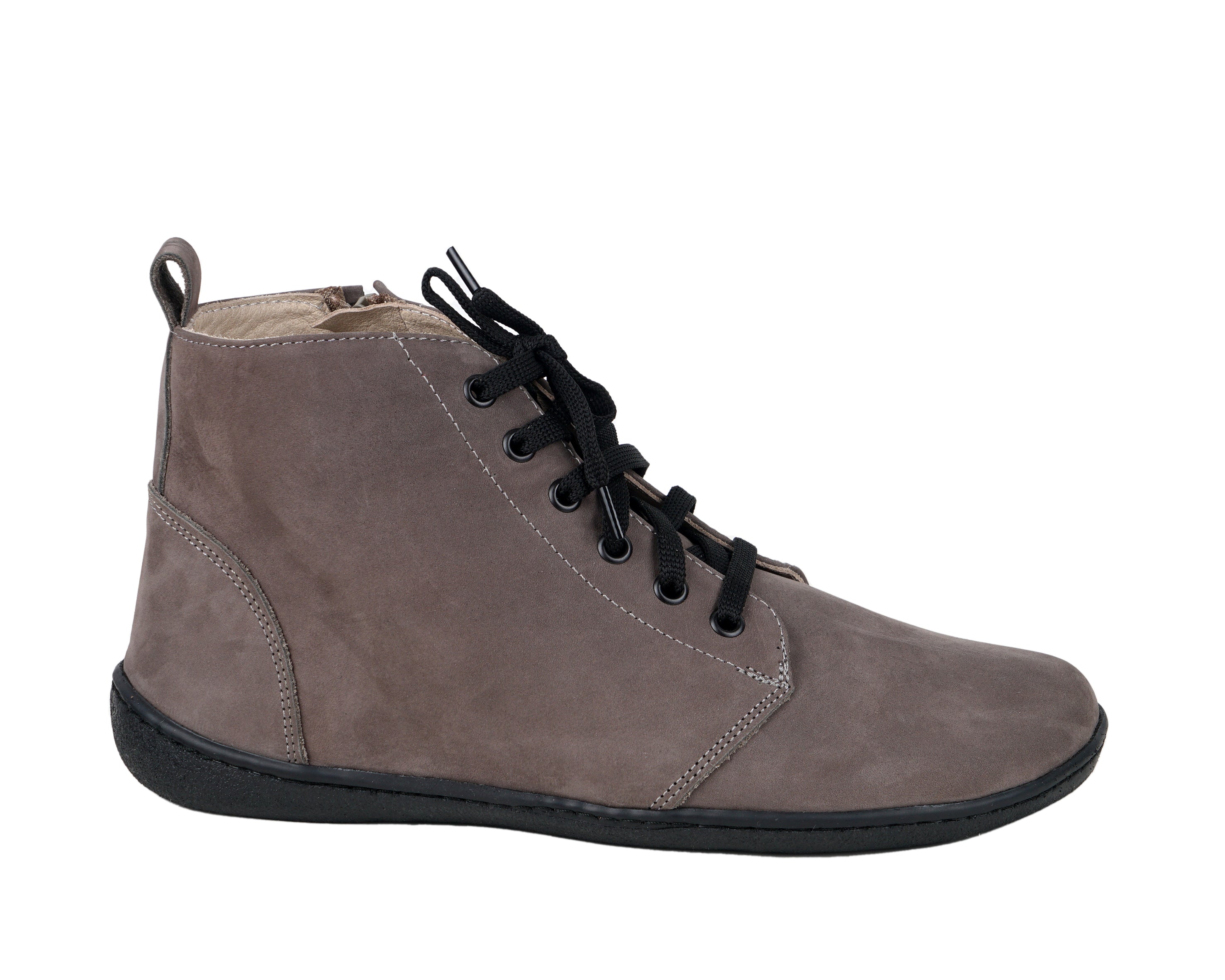 Gray Short Boots Wide Barefoot Shoes Nubuck Leather Handmade Rubber Outsole 