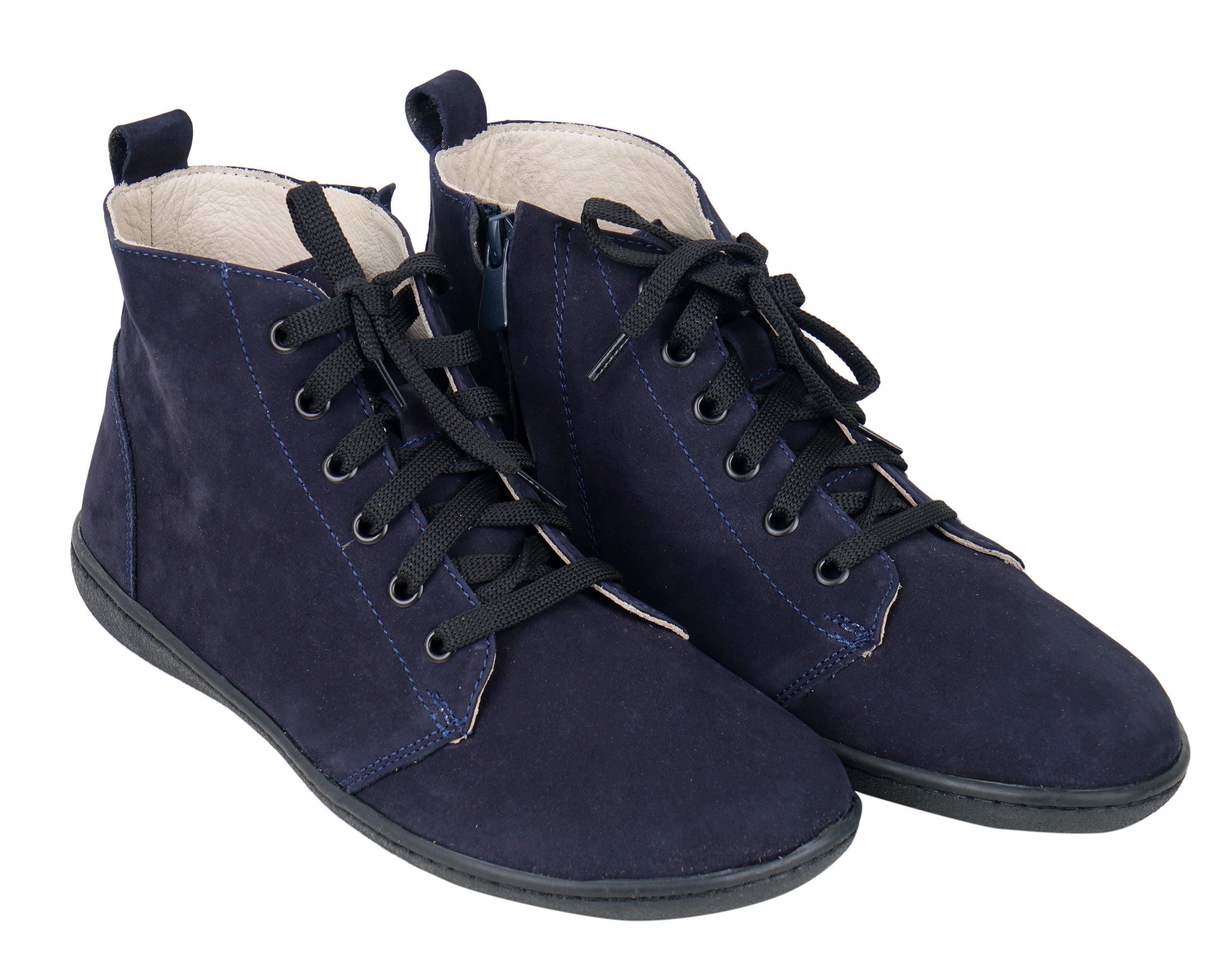 Navy Blue Short Boots Wide Barefoot Shoes Nubuck Leather Handmade Rubber Outsole