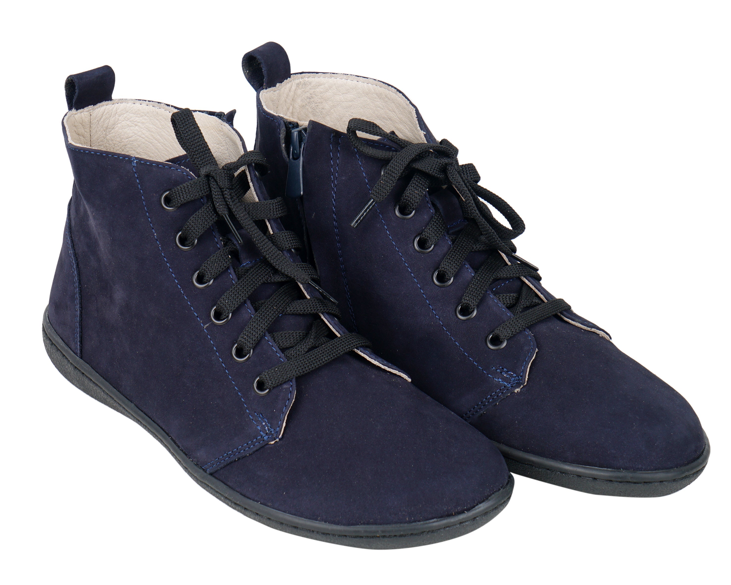 Navy Blue Short Boots Wide Barefoot Shoes Nubuck Leather Handmade Rubber Outsole 