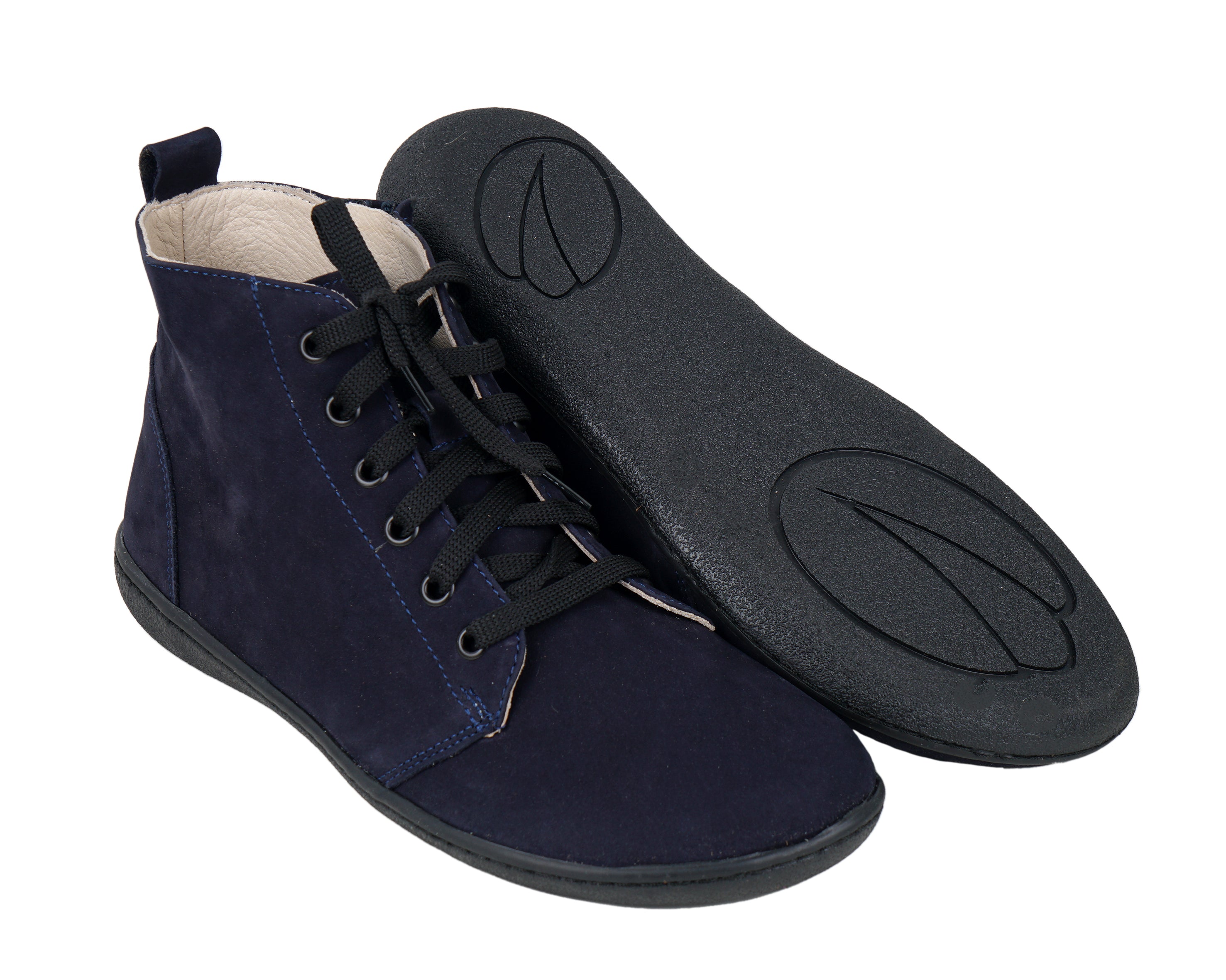 Navy Blue Short Boots Wide Barefoot Shoes Nubuck Leather Handmade Rubber Outsole