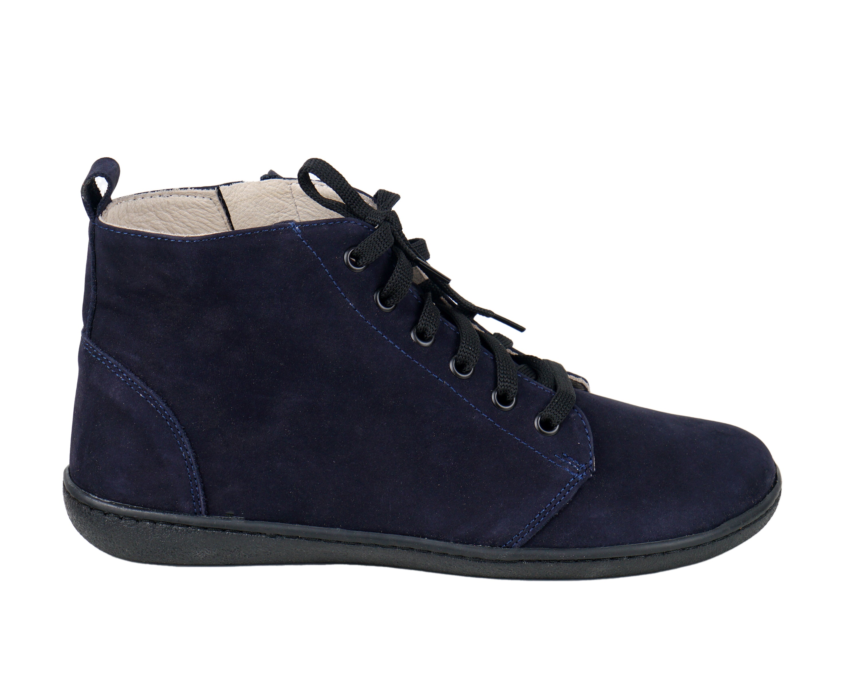 Navy Blue Short Boots Wide Barefoot Shoes Nubuck Leather Handmade Rubber Outsole