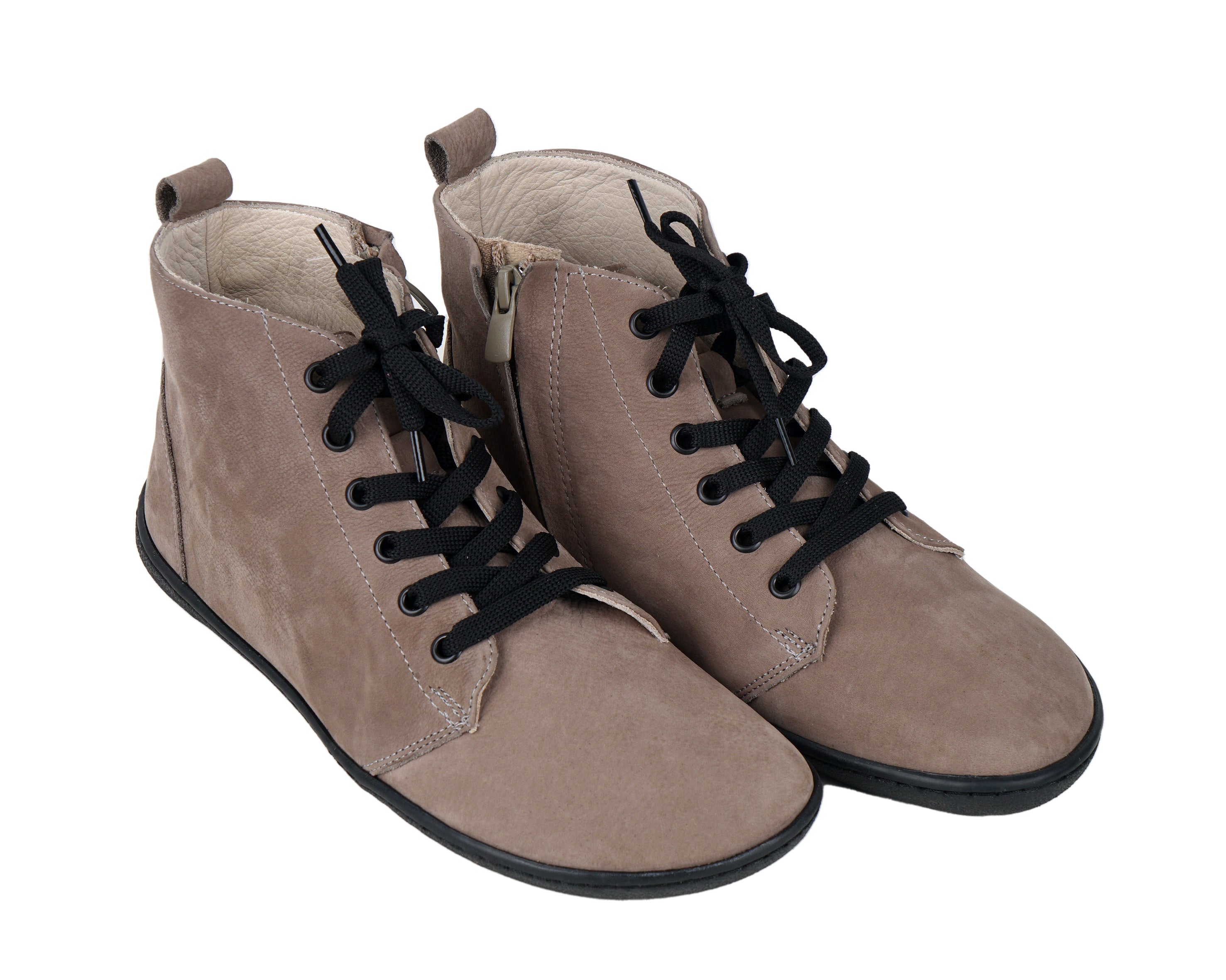 Smoked Short Boots Wide Barefoot Shoes Nubuck Leather Handmade Rubber Outsole 