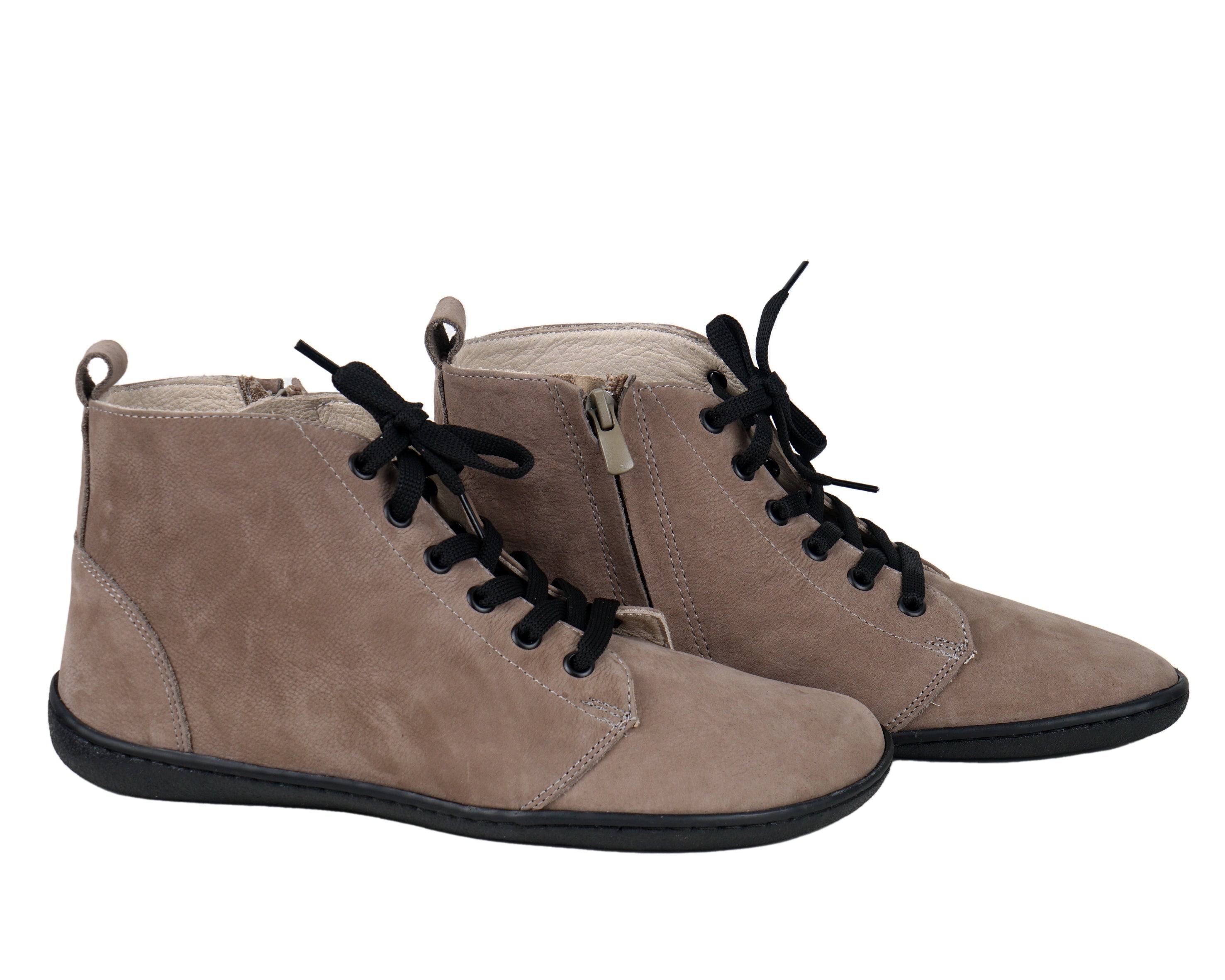 Smoked Short Boots Wide Barefoot Shoes Nubuck Leather Handmade Rubber Outsole 
