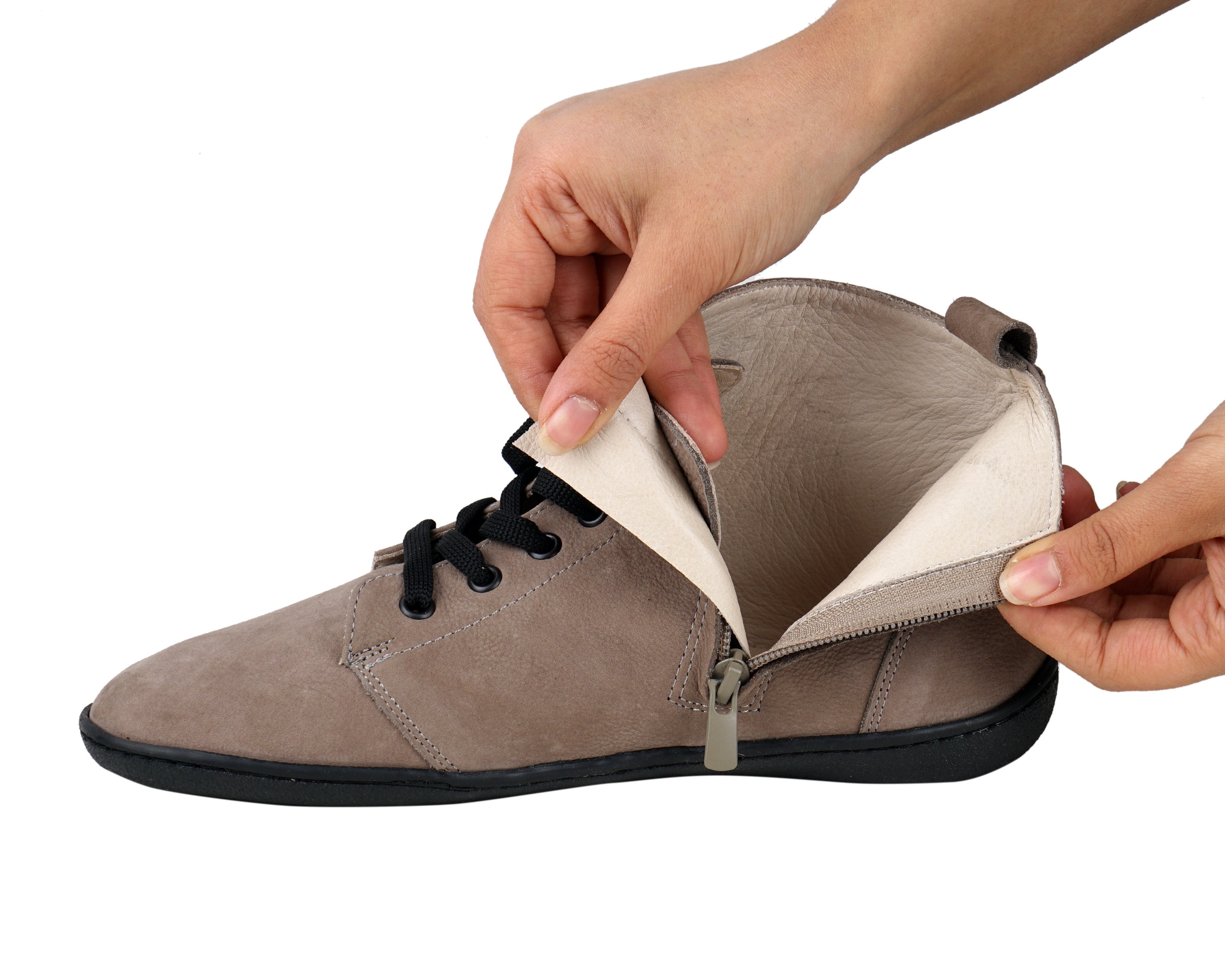 Smoked Short Boots Wide Barefoot Shoes Nubuck Leather Handmade Rubber Outsole 