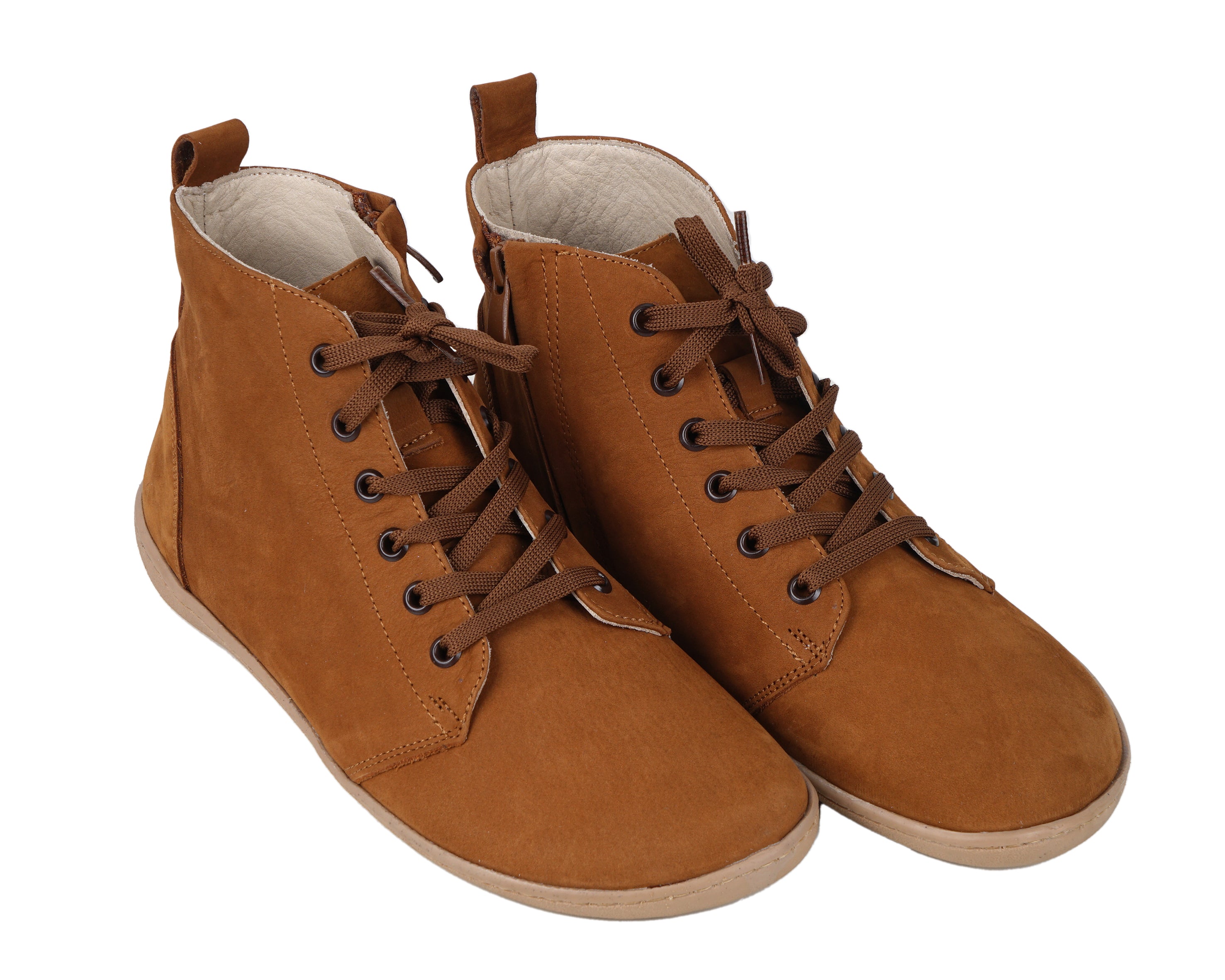 Tan Short Boots Wide Barefoot Shoes Nubuck Leather Handmade Rubber Outsole 