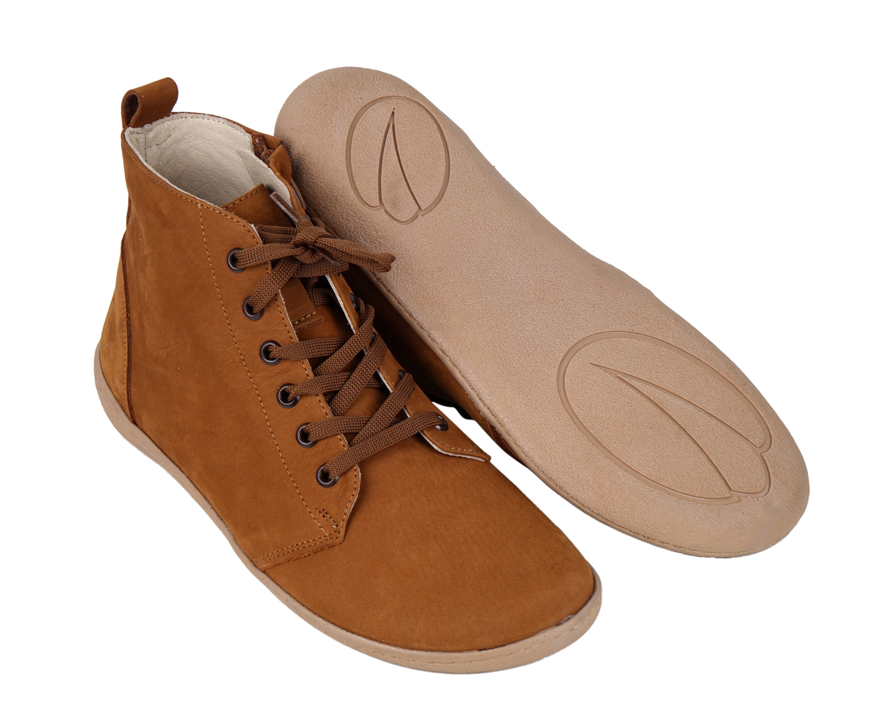 Tan Short Boots Wide Barefoot Shoes Nubuck Leather Handmade Rubber Outsole 