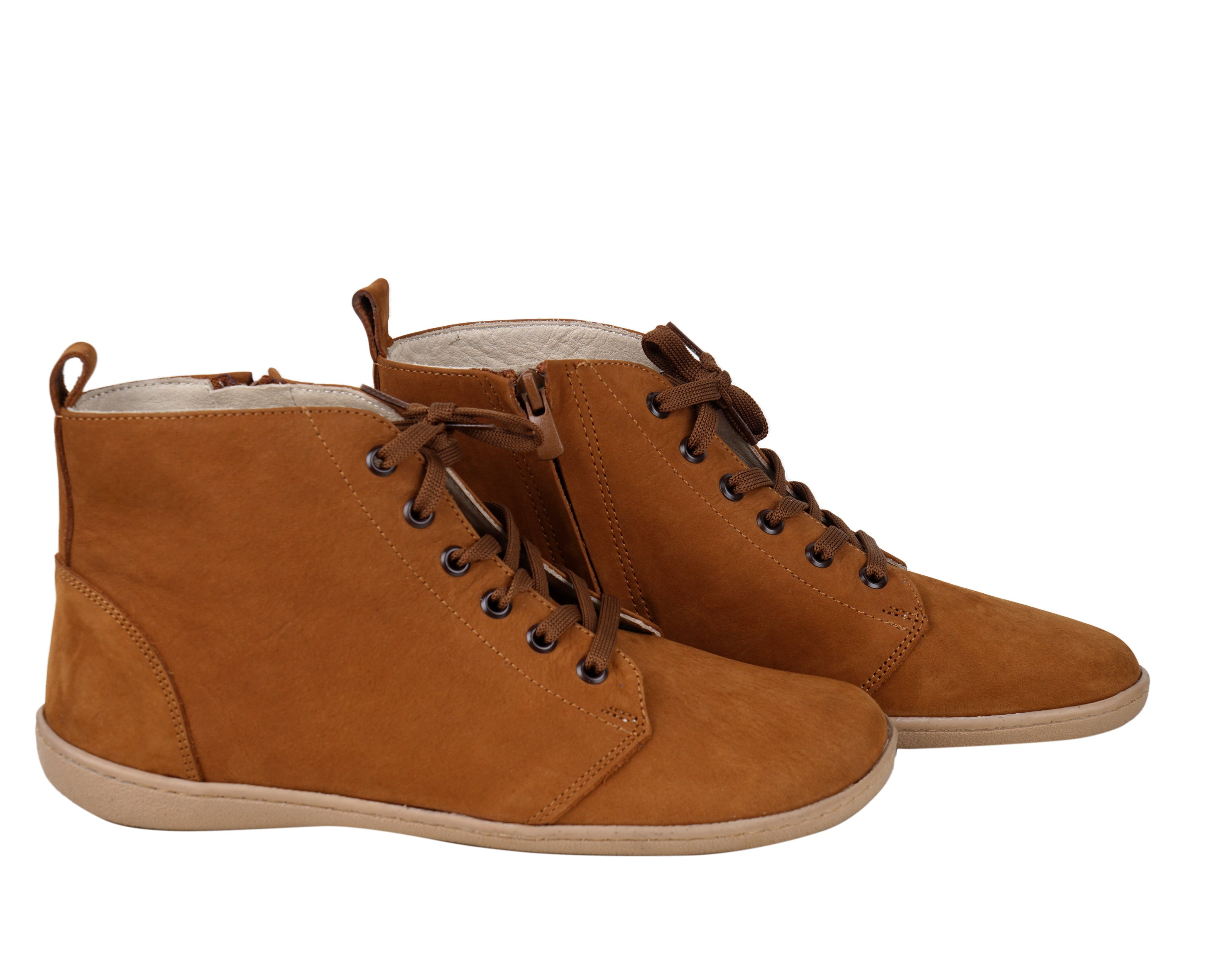 Tan Short Boots Wide Barefoot Shoes Nubuck Leather Handmade Rubber Outsole 