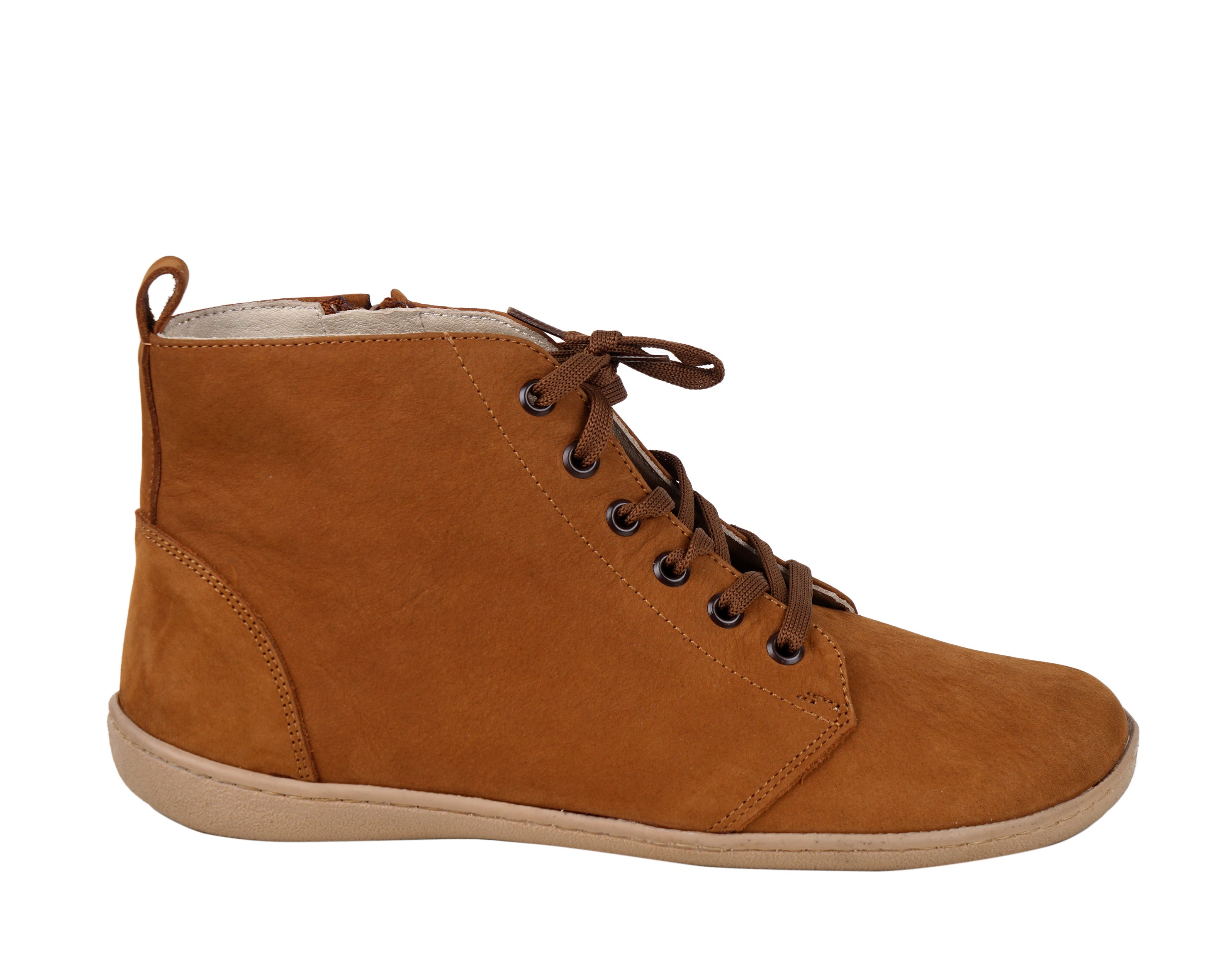 Tan Short Boots Wide Barefoot Shoes Nubuck Leather Handmade Rubber Outsole 