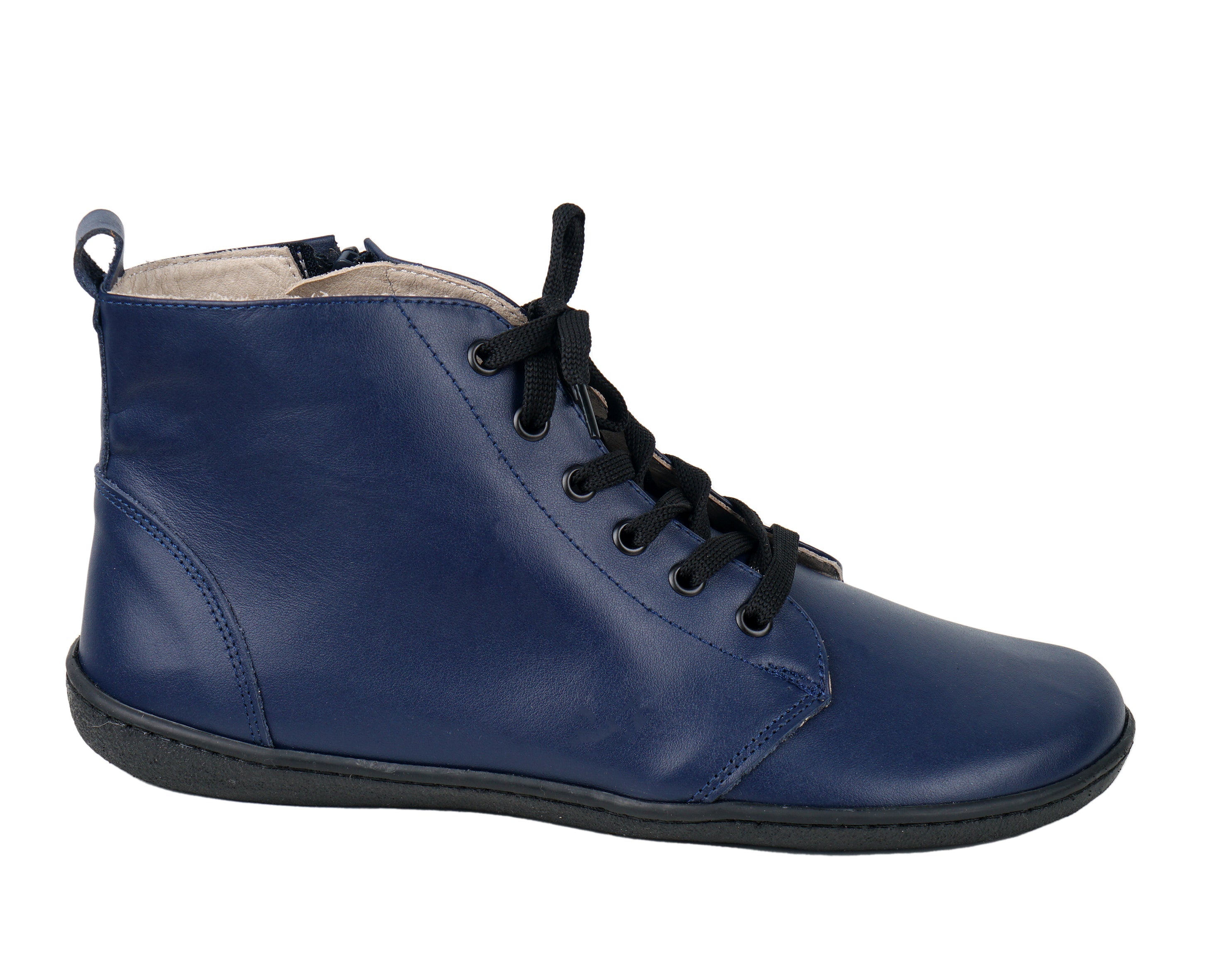 Navy Blue Short Boots Wide Barefoot Shoes Smooth Leather Handmade 6mm Rubber Outsole 