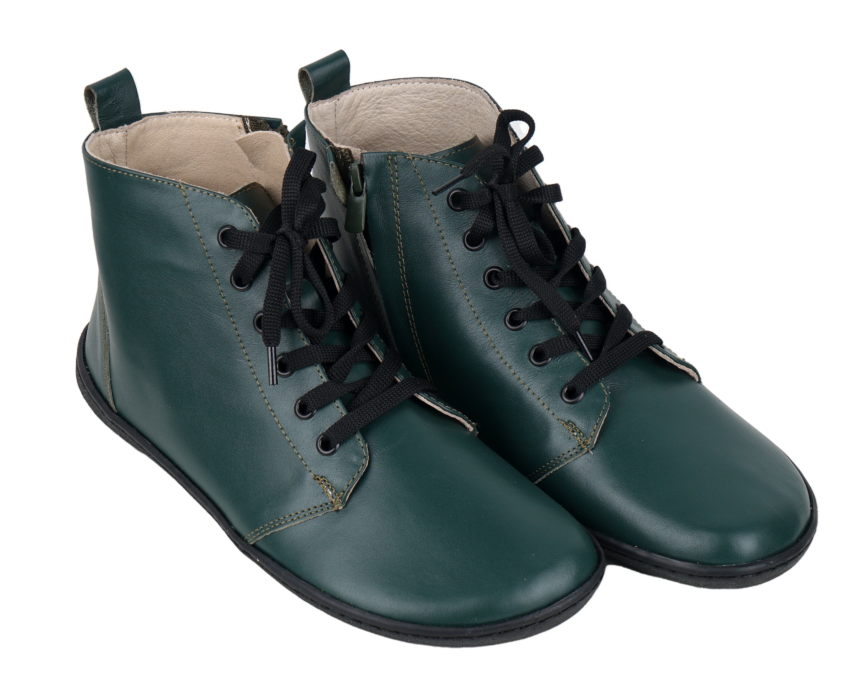 Green Short Boots Wide Barefoot Shoes Smooth Leather Handmade 6mm Rubber Outsole 