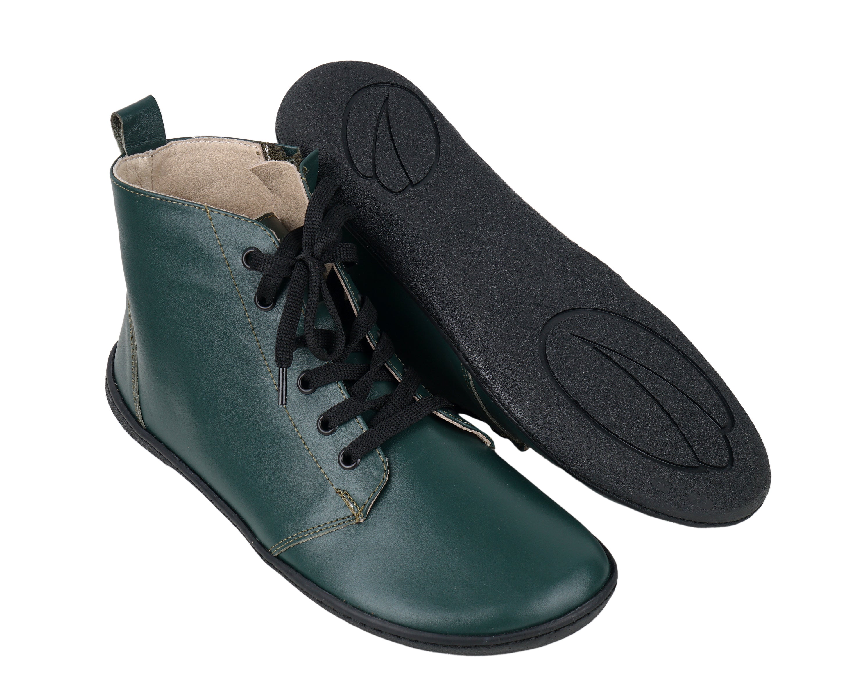 Green Short Boots Wide Barefoot Shoes Smooth Leather Handmade 6mm Rubber Outsole