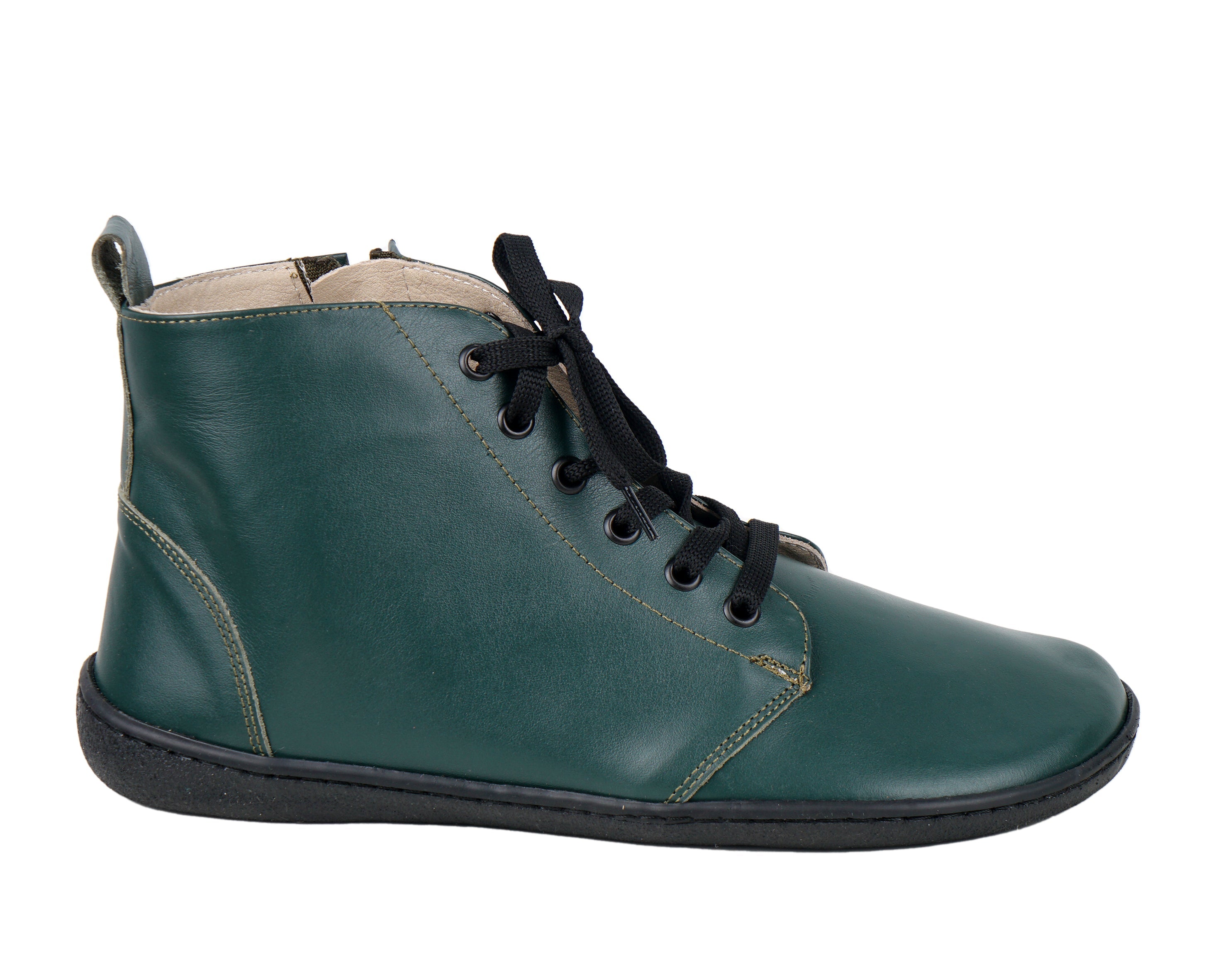 Green Short Boots Wide Barefoot Shoes Smooth Leather Handmade 6mm Rubber Outsole 