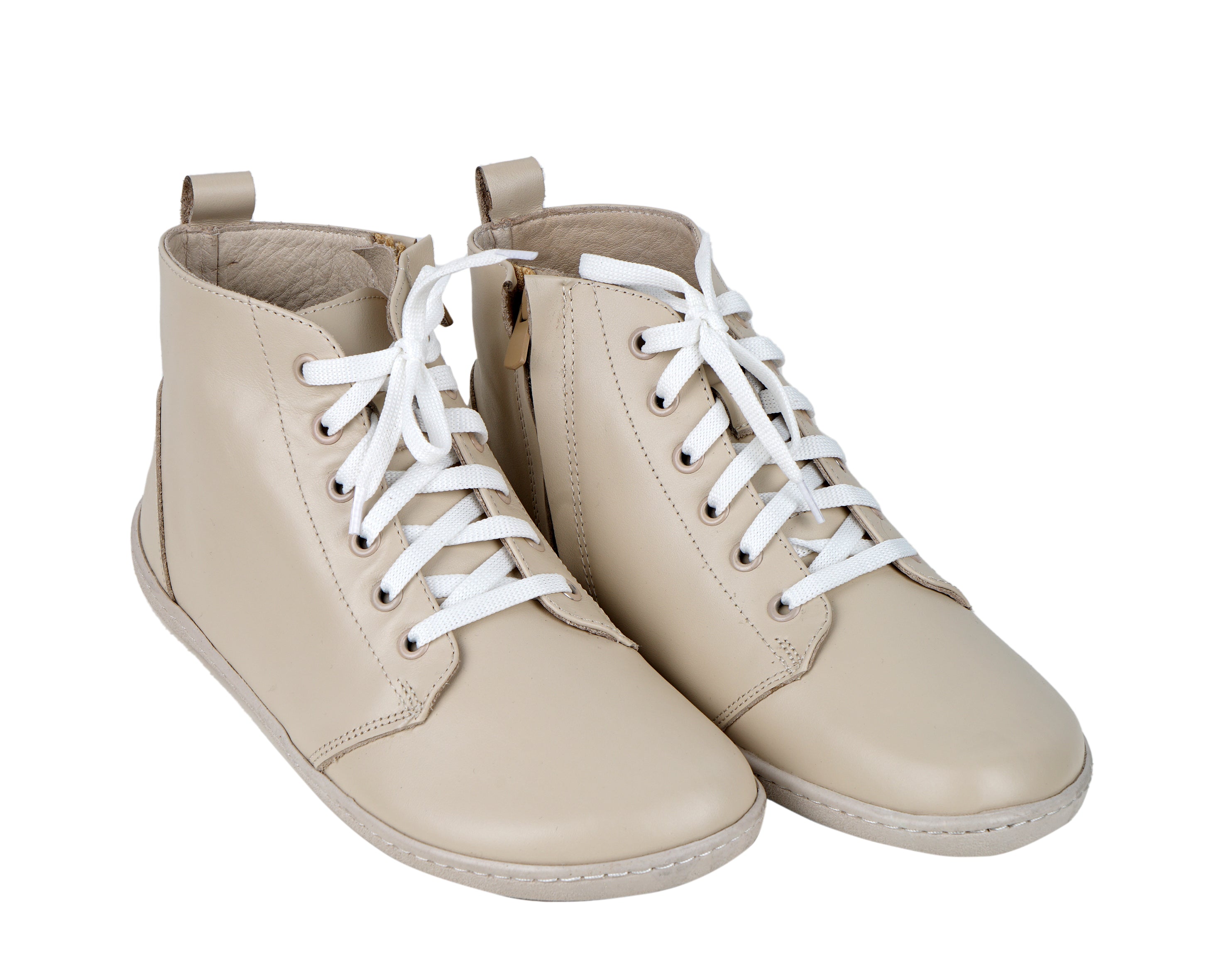 Cream Short Boots Wide Barefoot Shoes Smooth Leather Handmade 6mm Rubber Outsole 