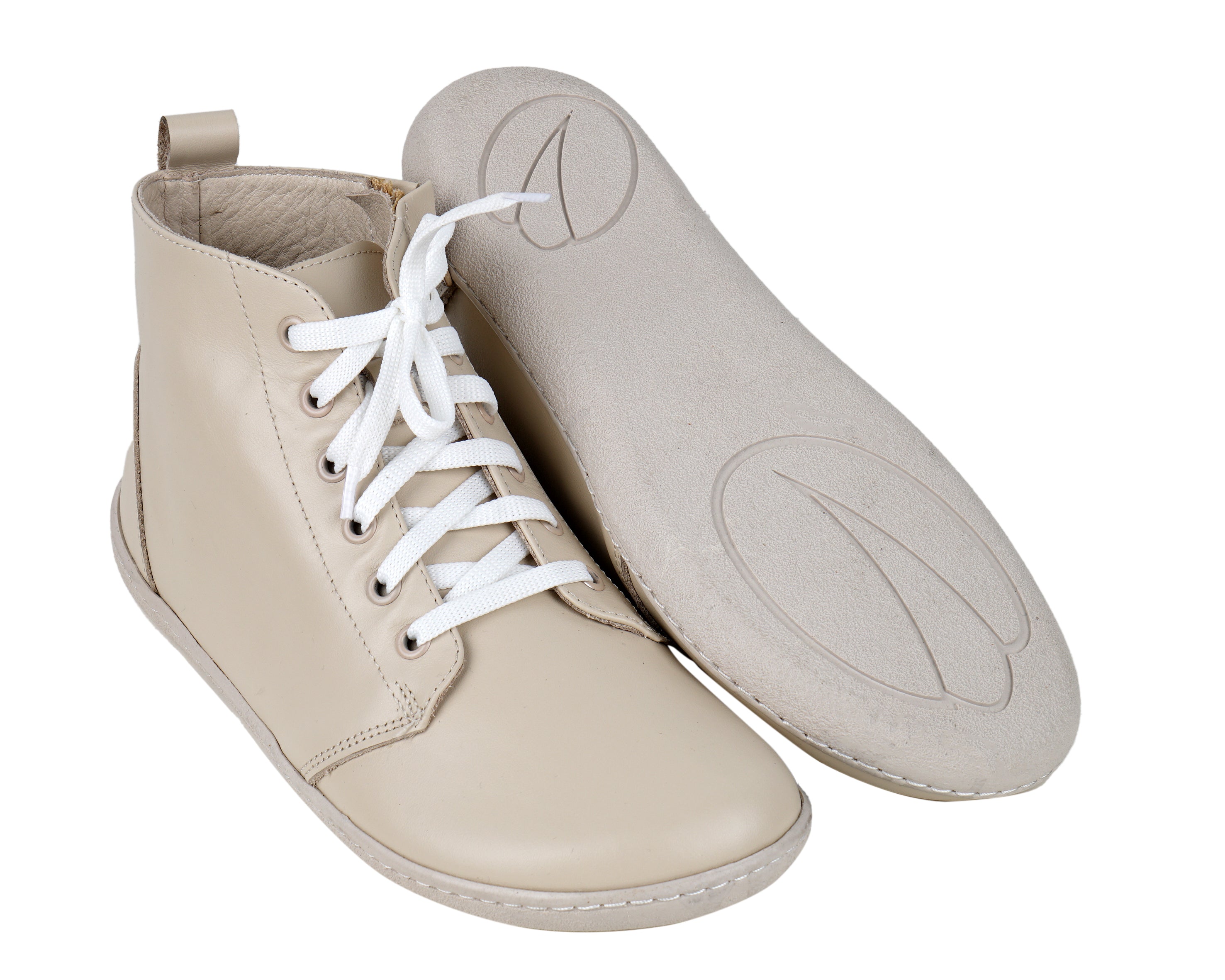 Cream Short Boots Wide Barefoot Shoes Smooth Leather Handmade 6mm Rubber Outsole 