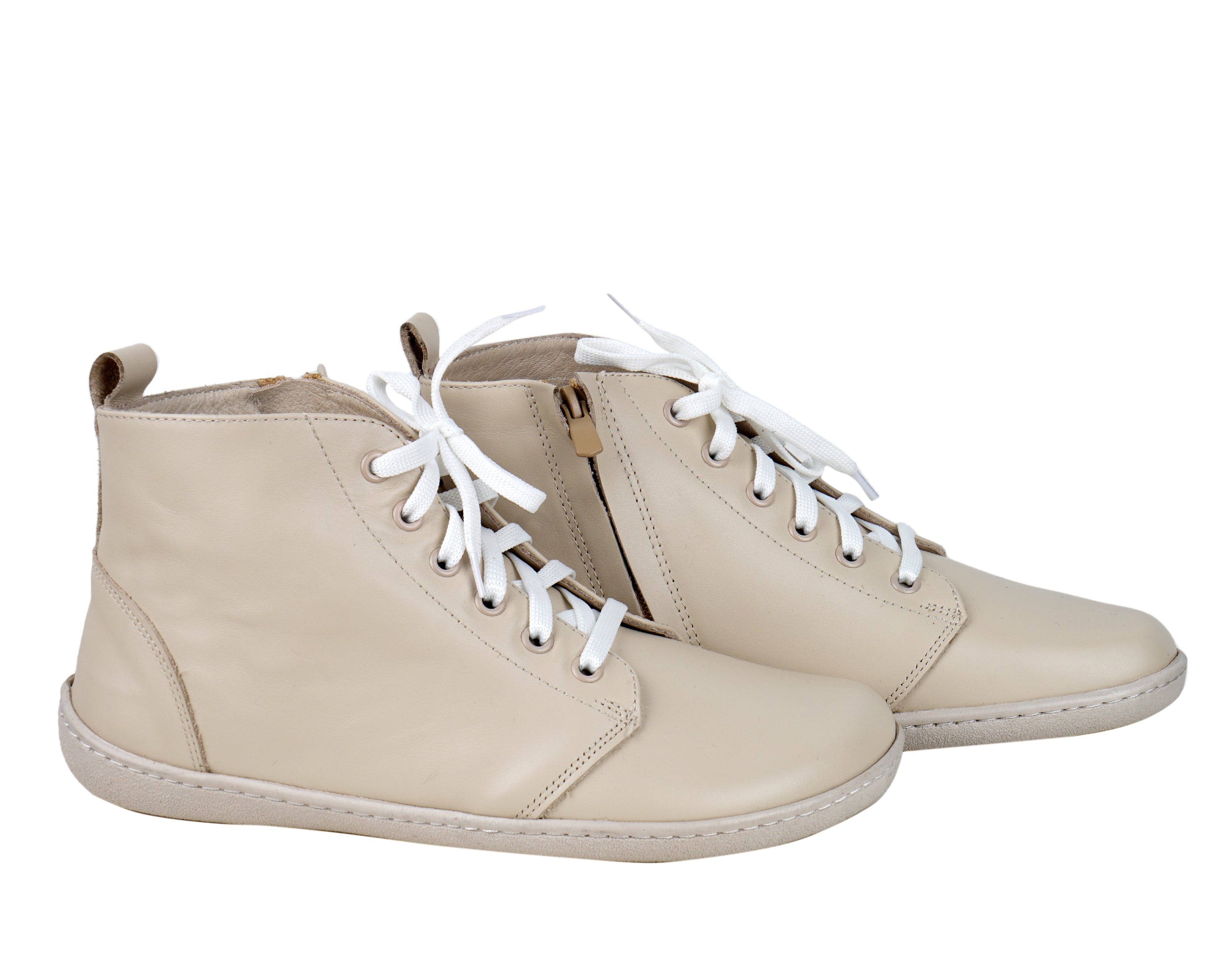 Cream Short Boots Wide Barefoot Shoes Smooth Leather Handmade 6mm Rubber Outsole 