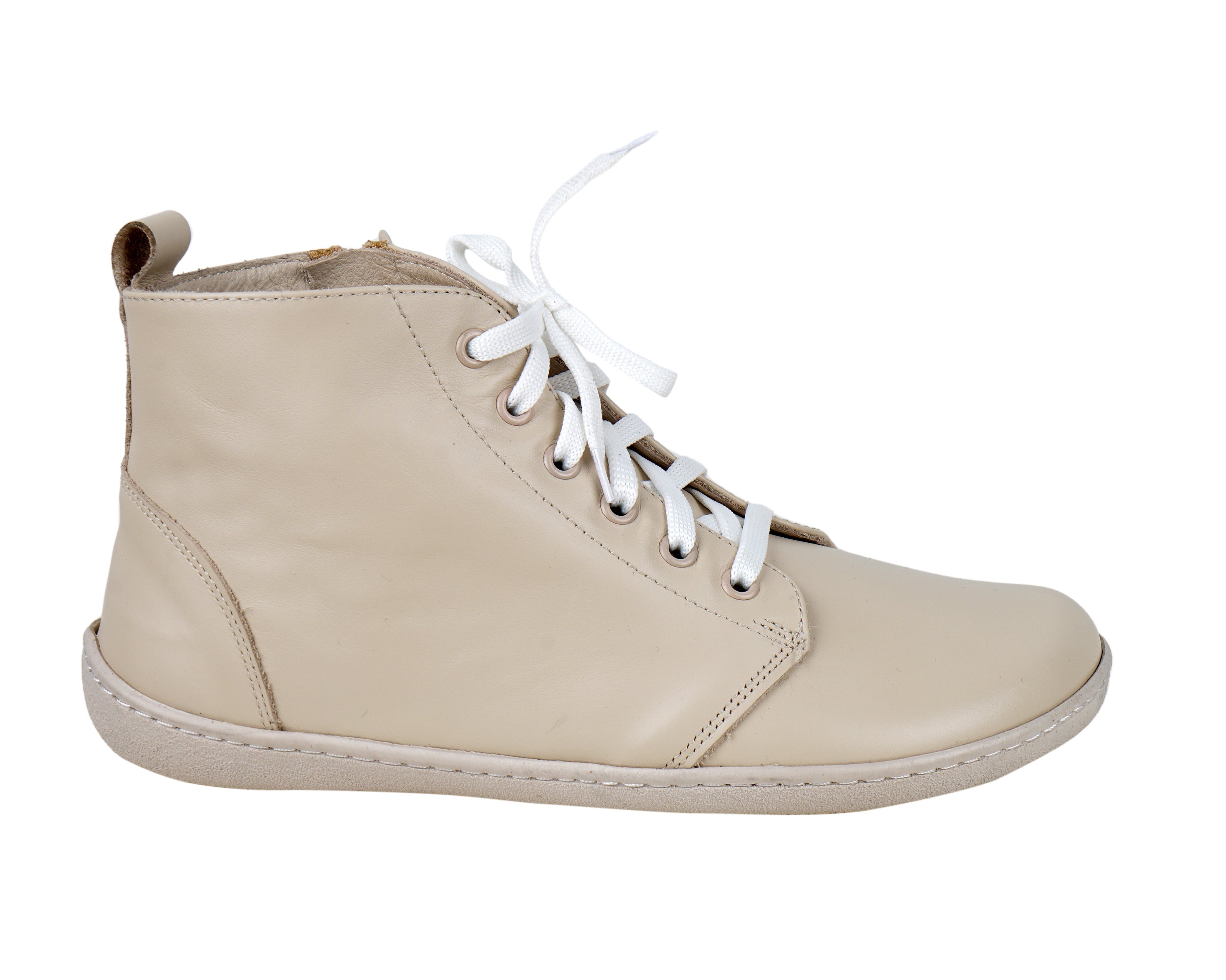 Cream Short Boots Wide Barefoot Shoes Smooth Leather Handmade 6mm Rubber Outsole 