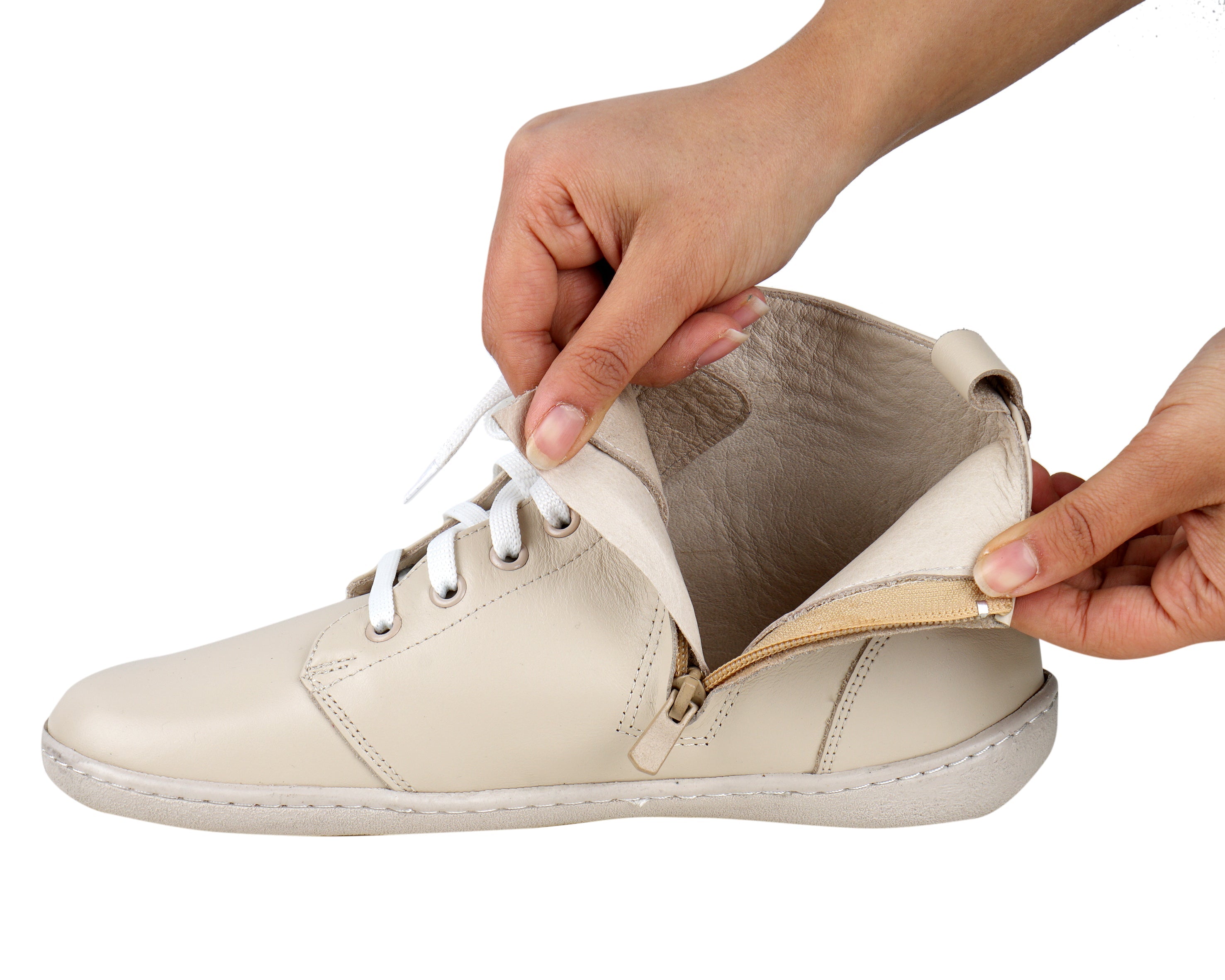 Cream Short Boots Wide Barefoot Shoes Smooth Leather Handmade 6mm Rubber Outsole 