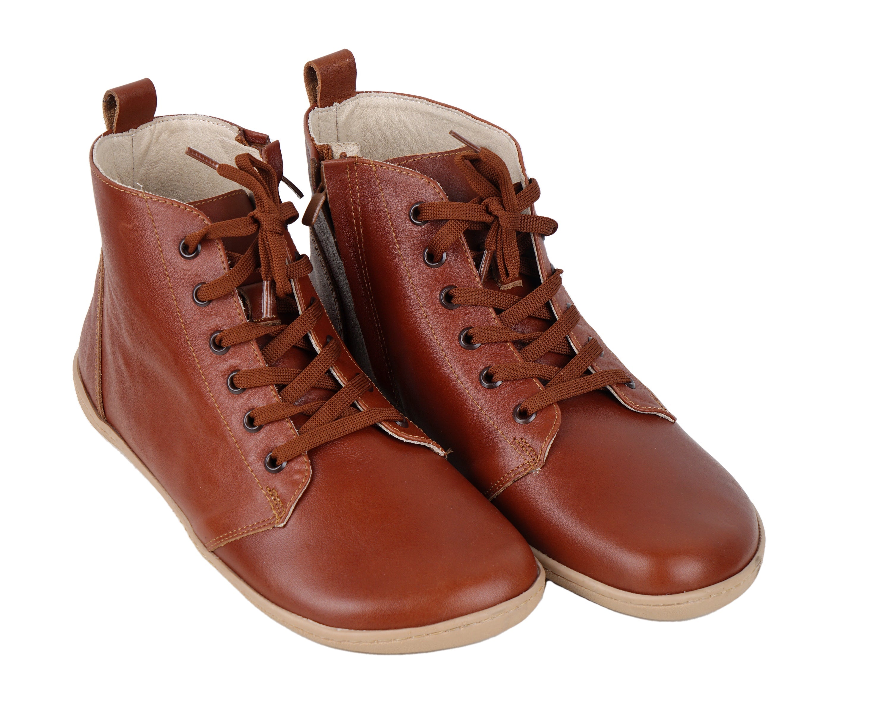 Brown Short Boots Wide Barefoot Shoes Smooth Leather Handmade 6mm Rubber Outsole 