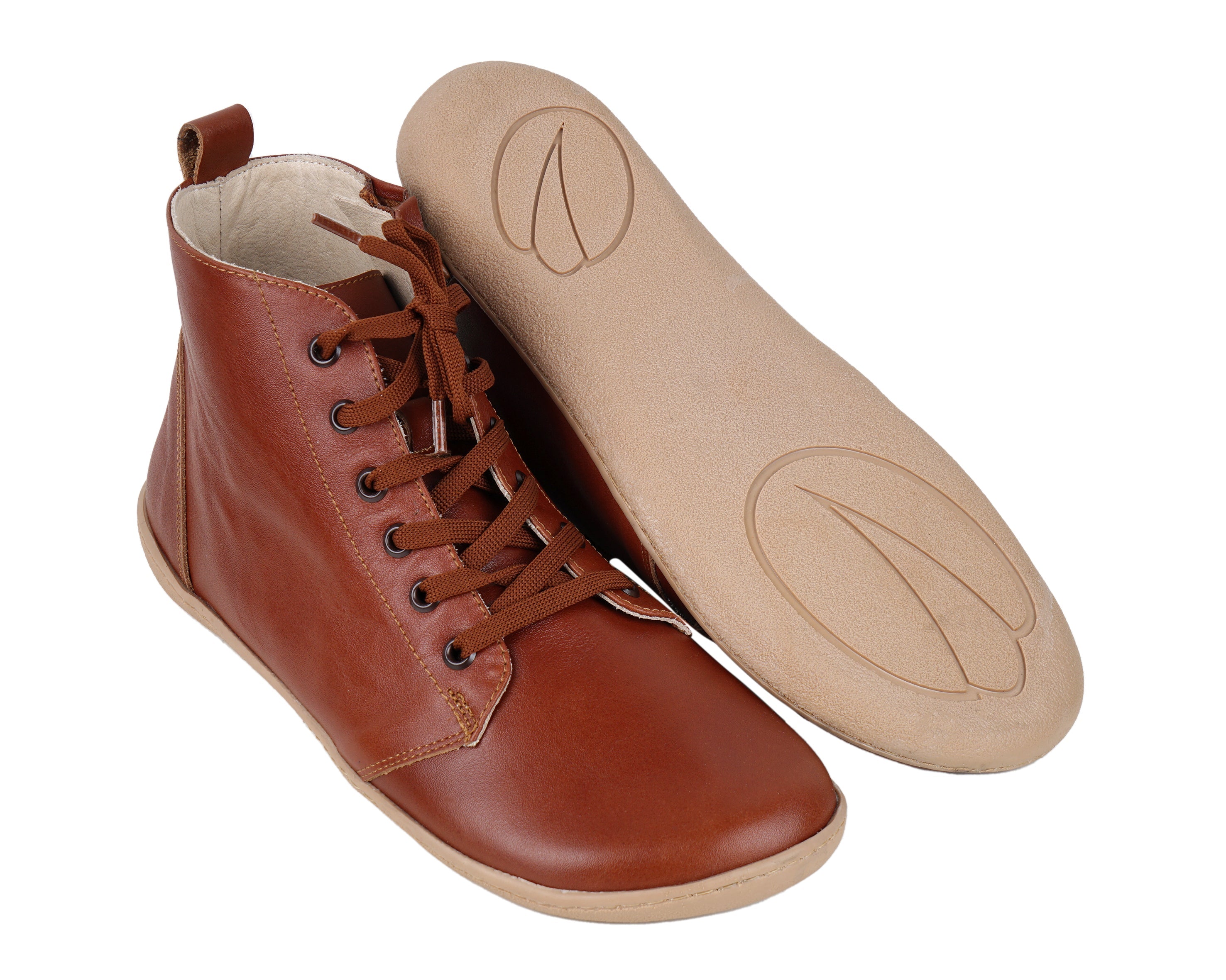 Brown Short Boots Wide Barefoot Shoes Smooth Leather Handmade 6mm Rubber Outsole 